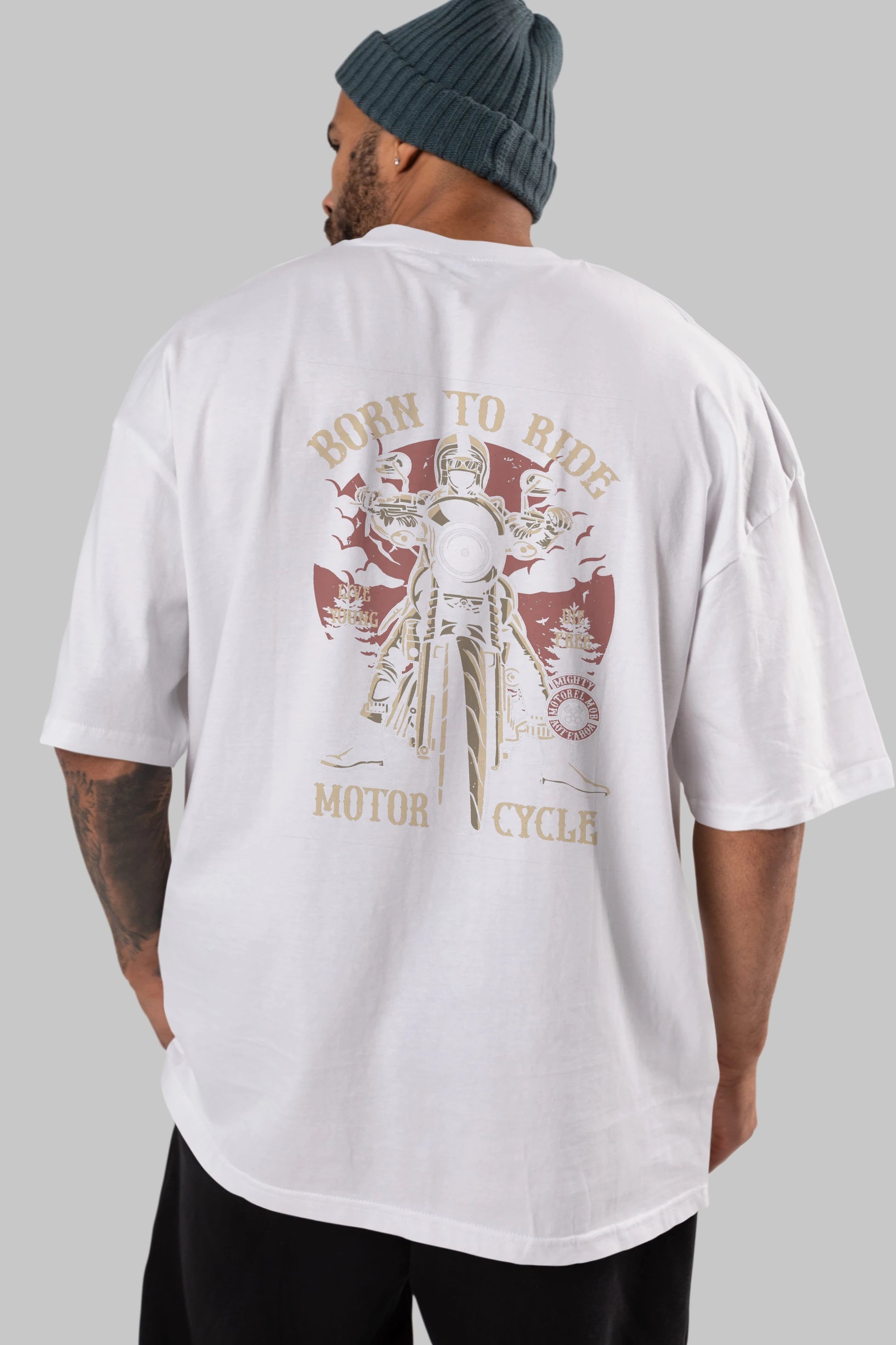 Born To Ride Arka Baskılı Oversize t-shirt Erkek Kadın Unisex %100 Pamuk