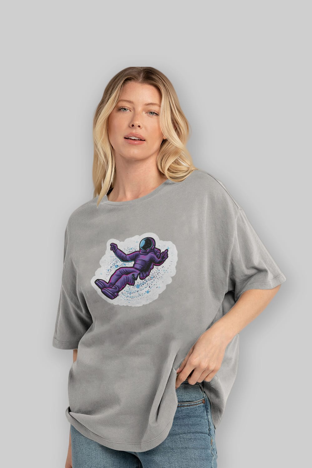 Having fun in outer space sticker Ön Baskılı Oversize t-shirt Erkek Kadın Unisex