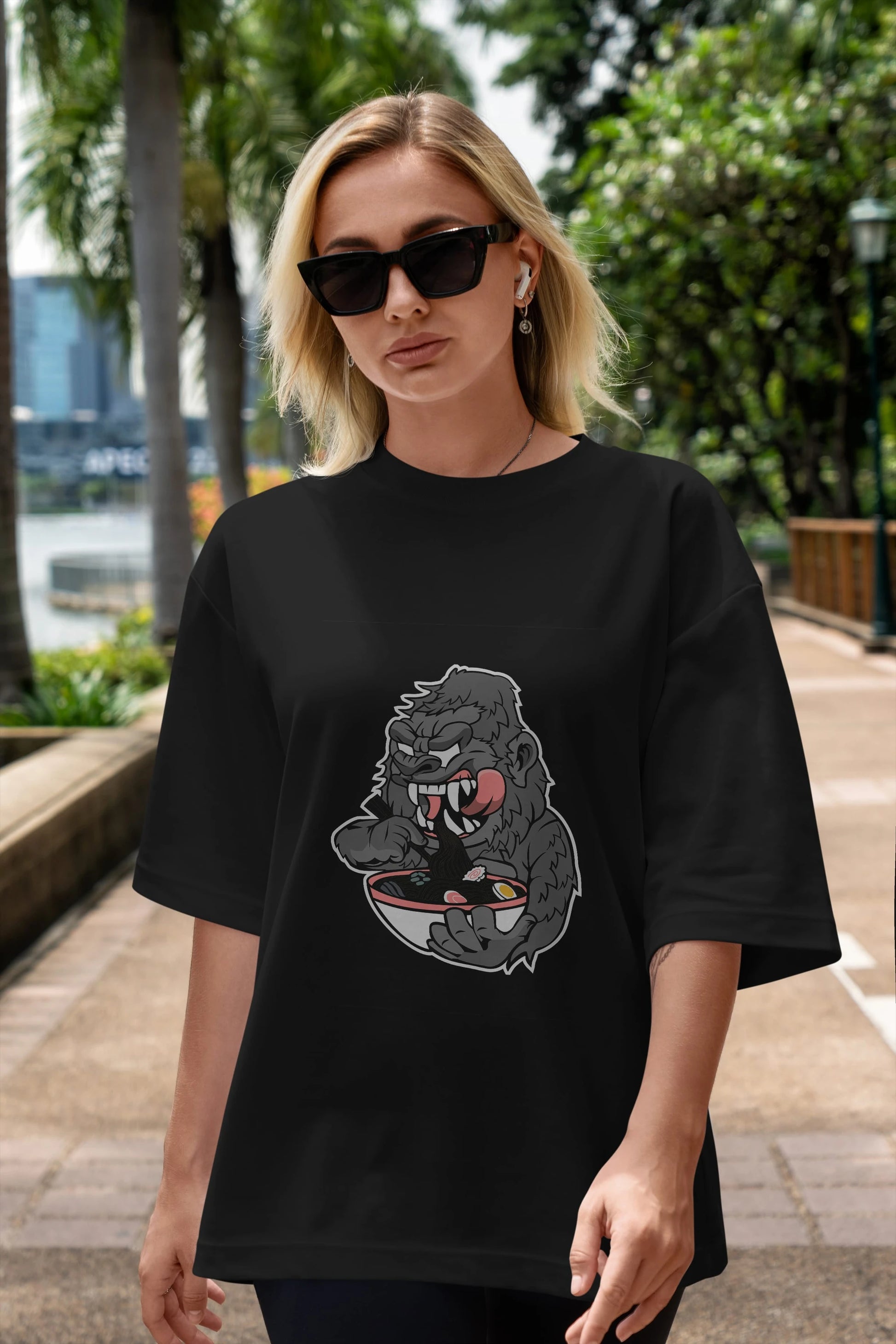 Big Gorilla Ramen Ön Baskılı Oversize t-shirt Erkek Kadın Unisex %100 Pamuk tişort