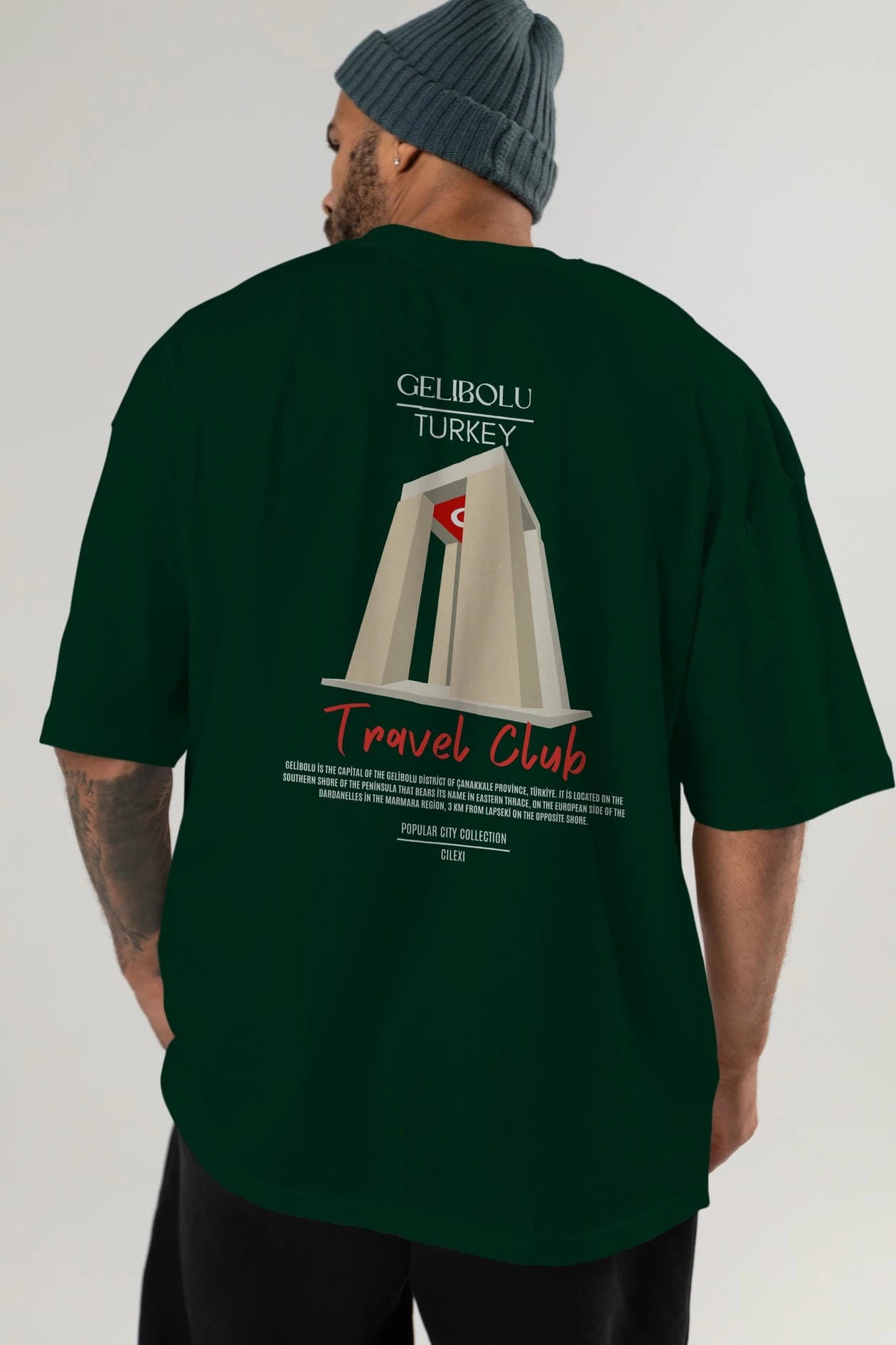 Gelibolu Turkey Arka Baskılı Oversize t-shirt Erkek Kadın Pamuk Bisiklet Yaka tişort