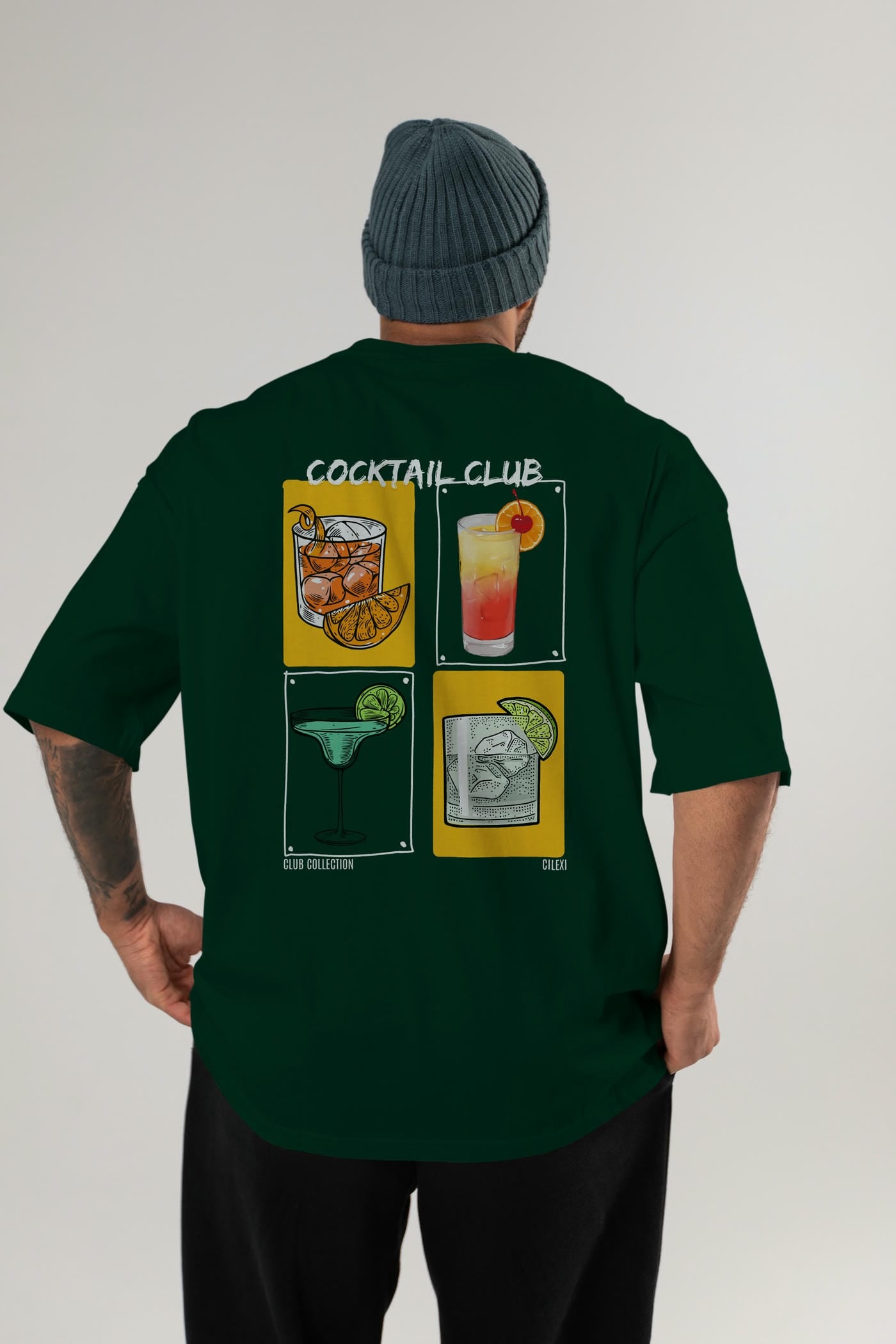 Cocktail Club Arka Baskılı Oversize t-shirt Erkek Kadın %100 Pamuk Bisiklet Yaka tişort