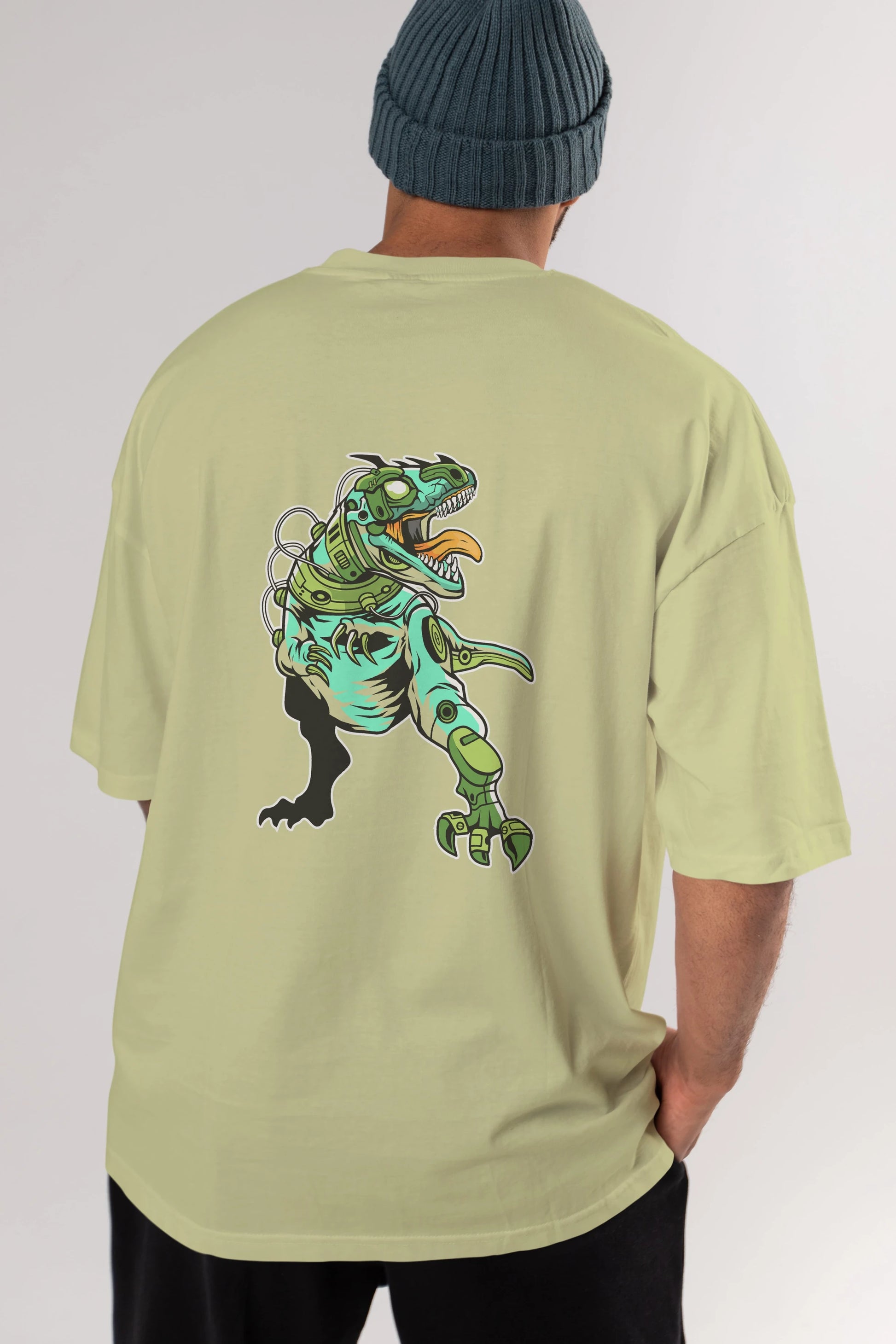 Trex Robot Arka Baskılı Oversize t-shirt Erkek Kadın Unisex %100 Pamuk tişort