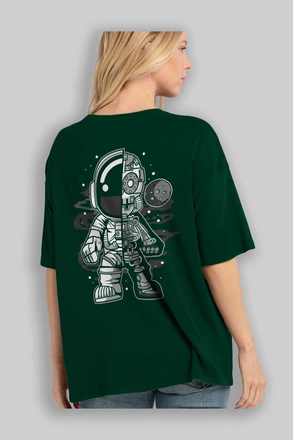 Astronaut Half Robot Arka Baskılı Oversize t-shirt Erkek Kadın Unisex