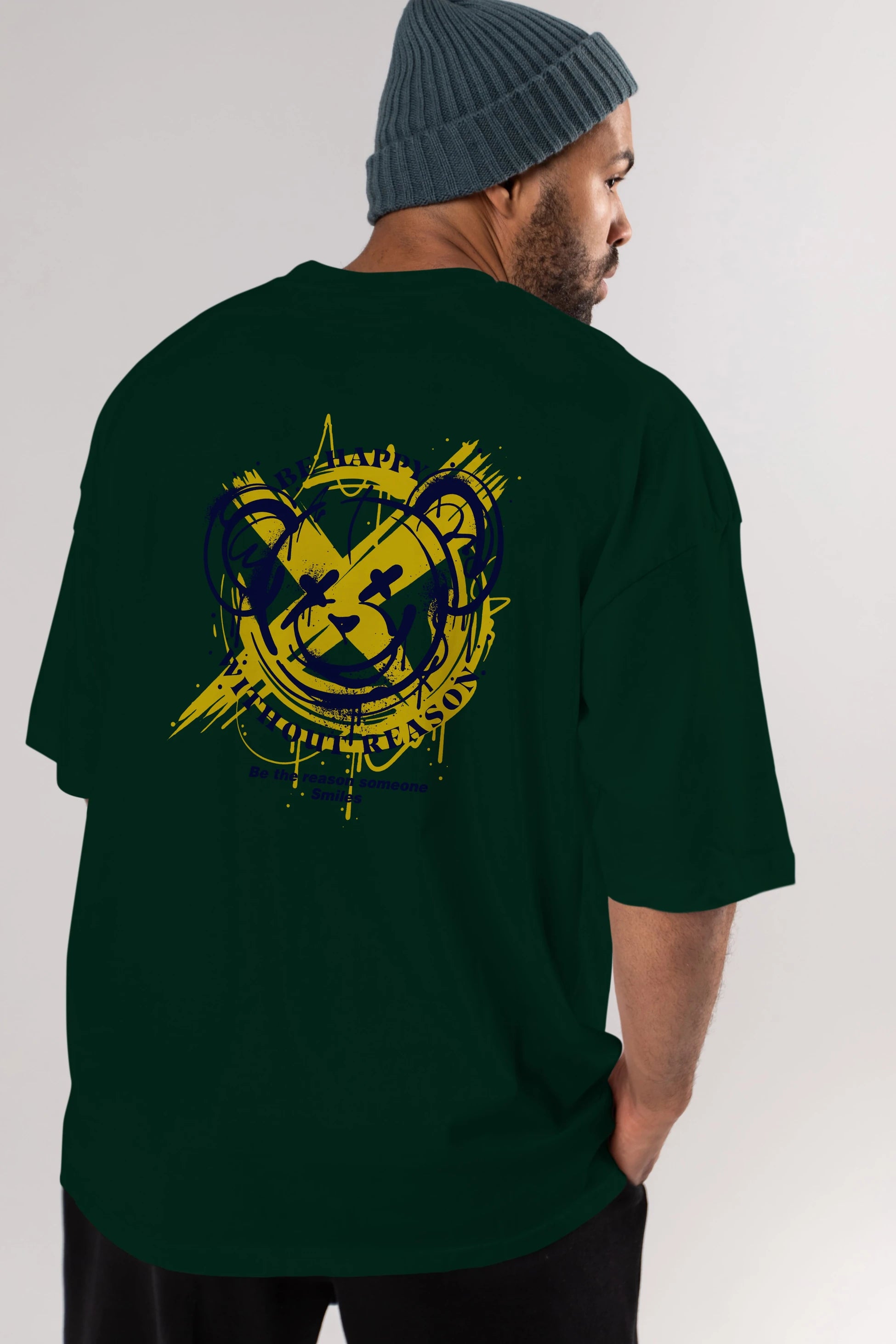 Be Happy Bear 2 Arka Baskılı Oversize t-shirt Erkek Kadın Unisex