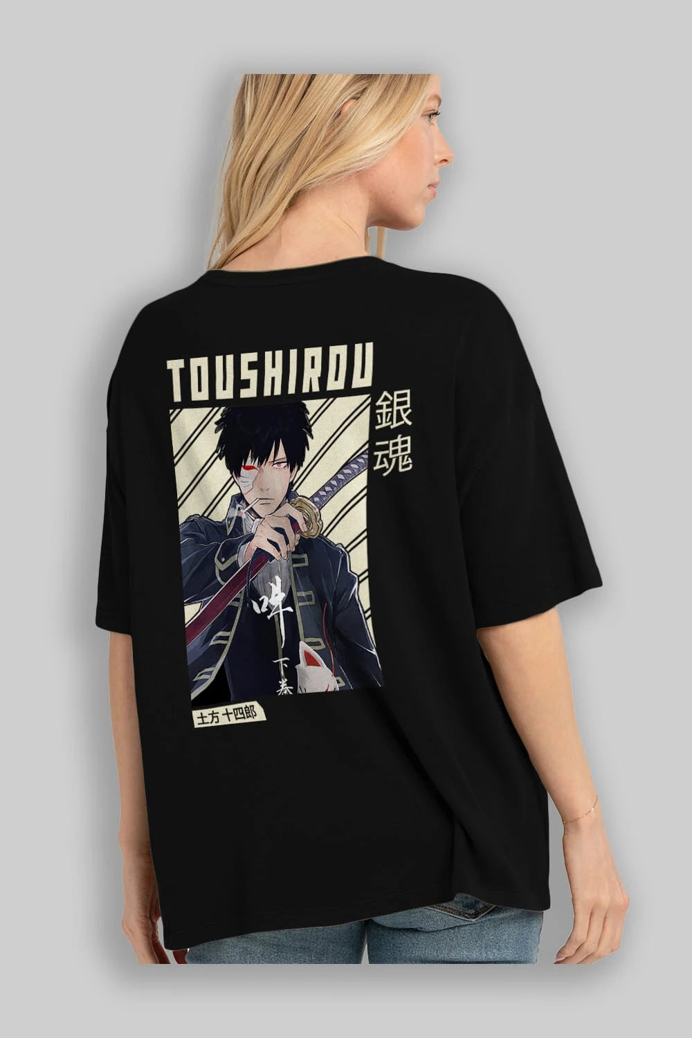 Toushirou Hijikata Anime Arka Baskılı Oversize t-shirt Erkek Kadın Unisex