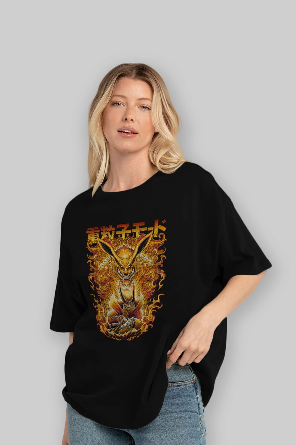 NARUTO KYUUBI 1 Anime Ön Baskılı Oversize t-shirt %100 pamuk Erkek Kadın Unisex