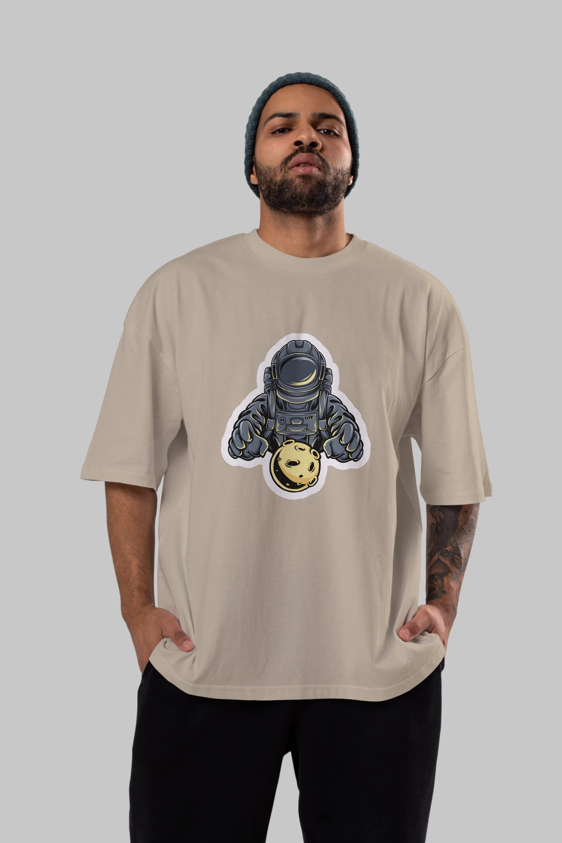 Astromoon sticker Ön Baskılı Oversize t-shirt Erkek Kadın Unisex