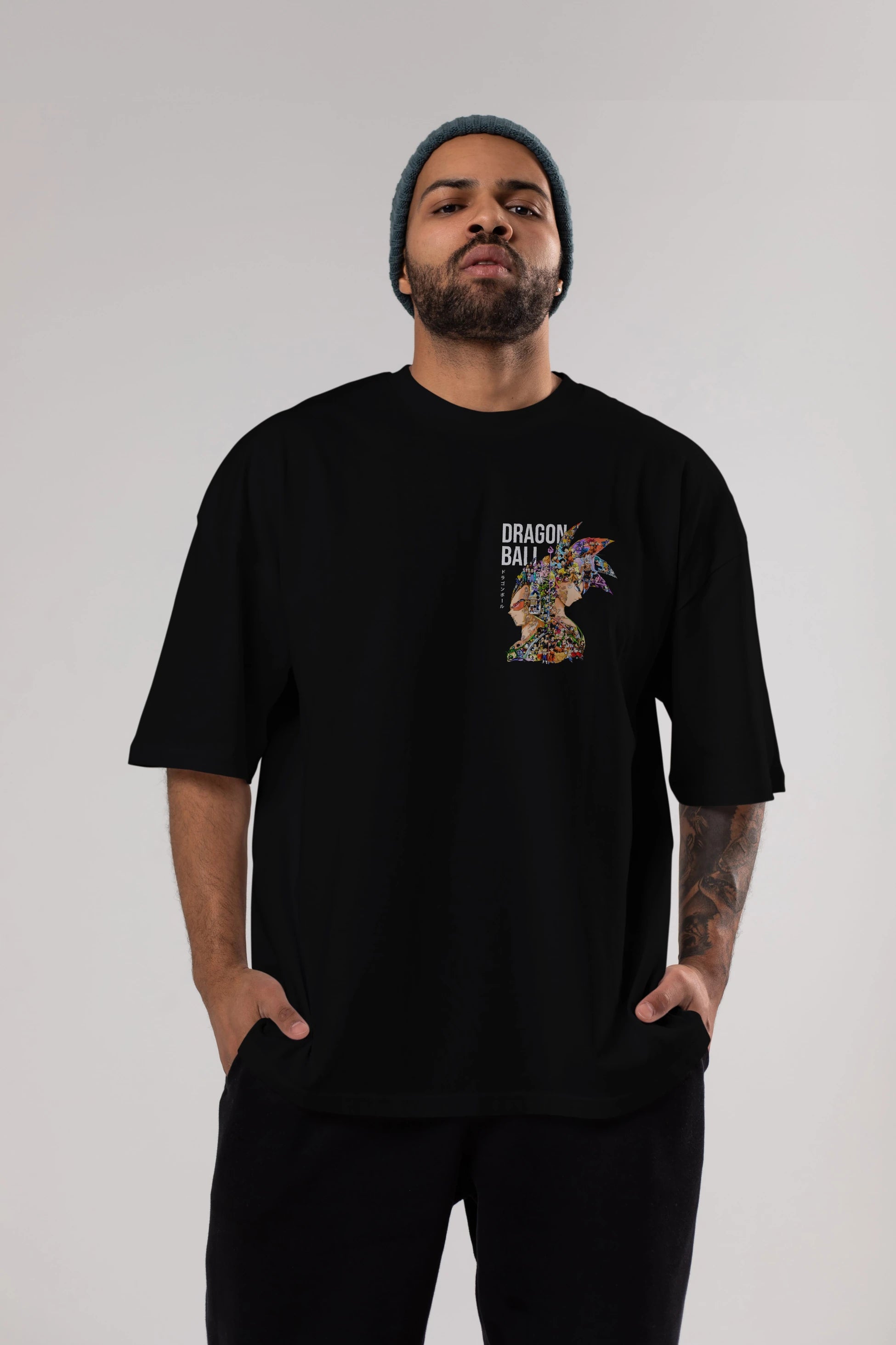 DRAGON BALL ART (5) Ön Sol Baskılı Oversize t-shirt Erkek Kadın Unisex %100 Pamuk Bisiklet Yaka tişort