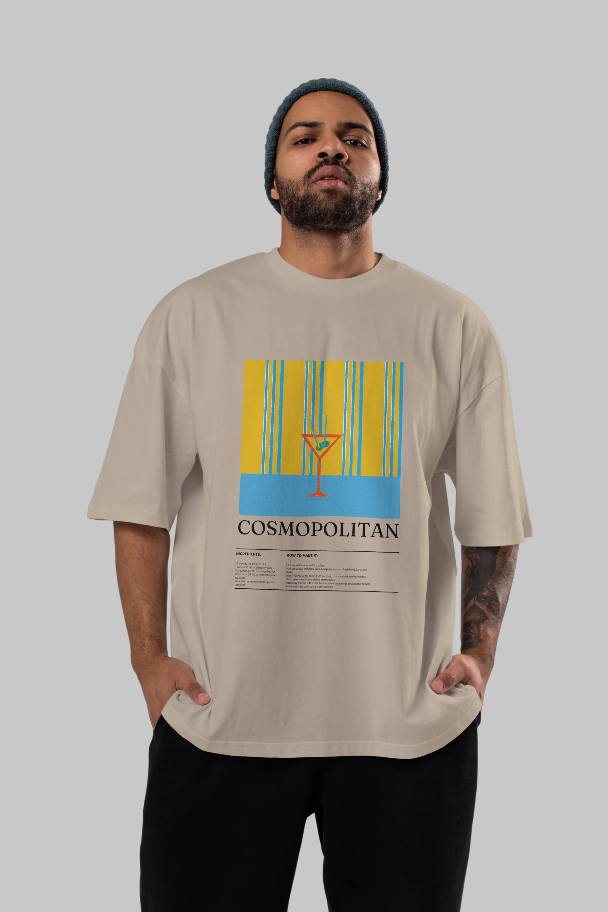 Cosmopolitan Kokteyl Ön Baskılı Oversize t-shirt Erkek Kadın %100 Pamuk Bisiklet Yaka tişort