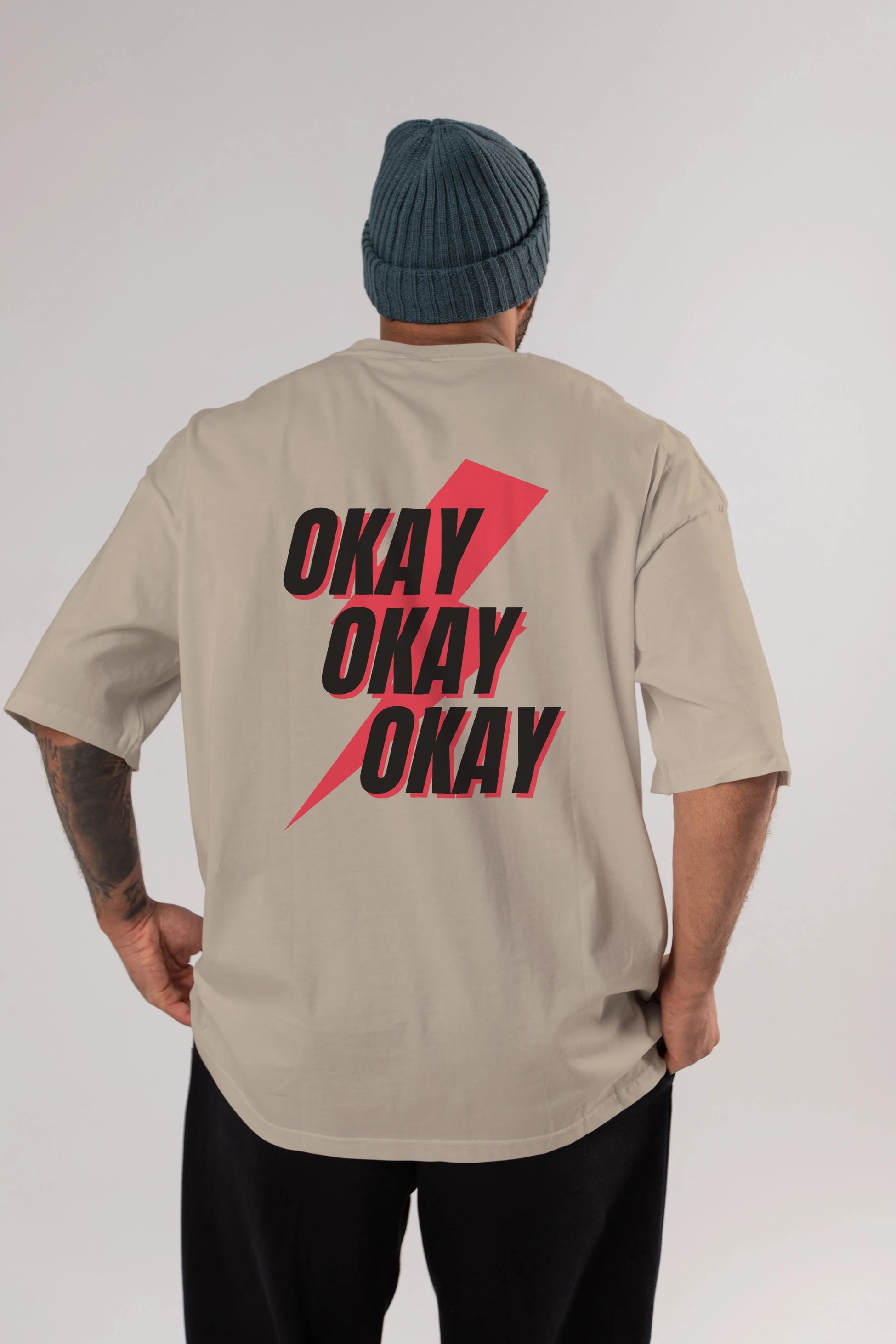 Okay Arka Baskılı Oversize t-shirt Erkek Kadın Unisex