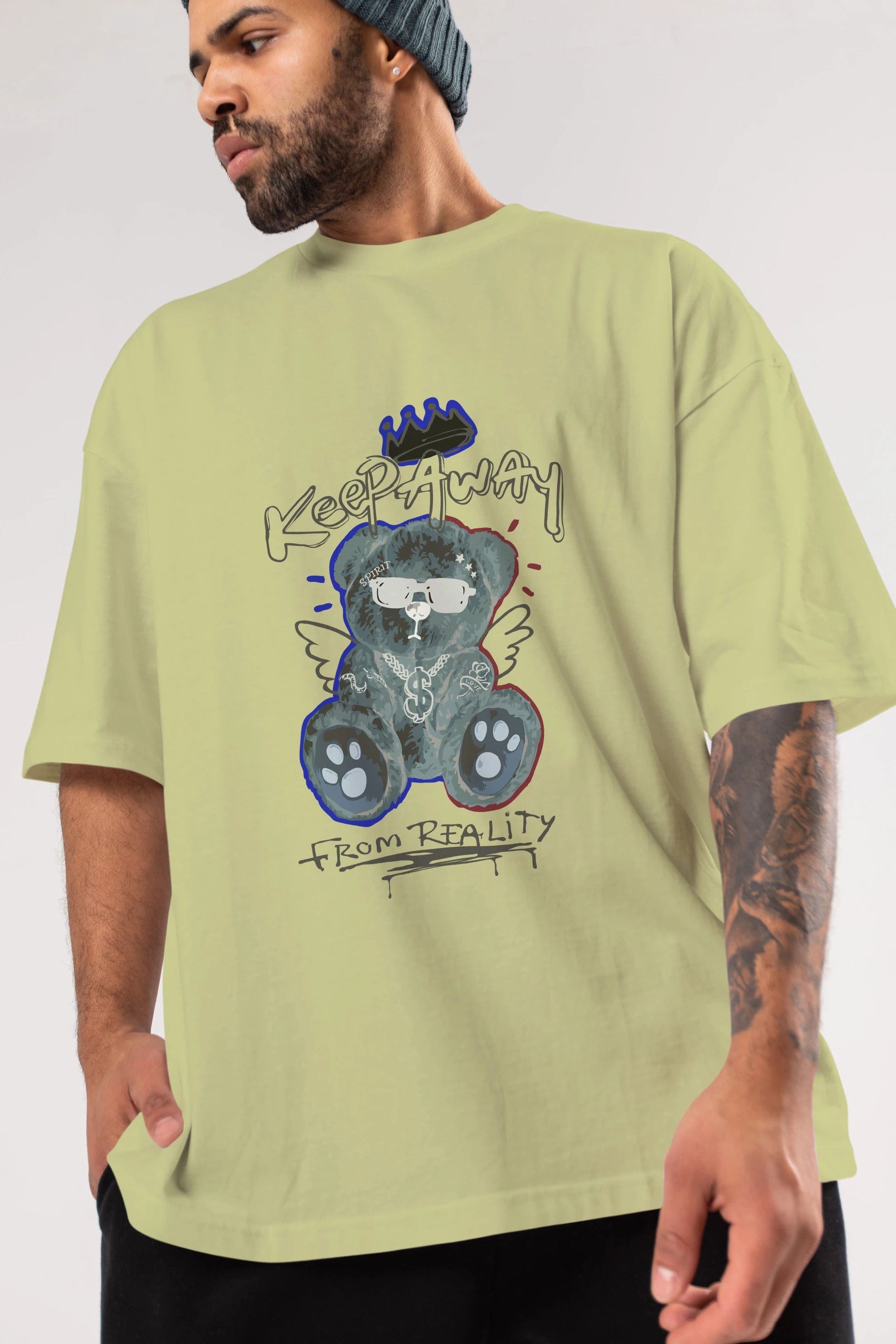 Keep Away Bear Ön Baskılı Oversize t-shirt Erkek Kadın Unisex