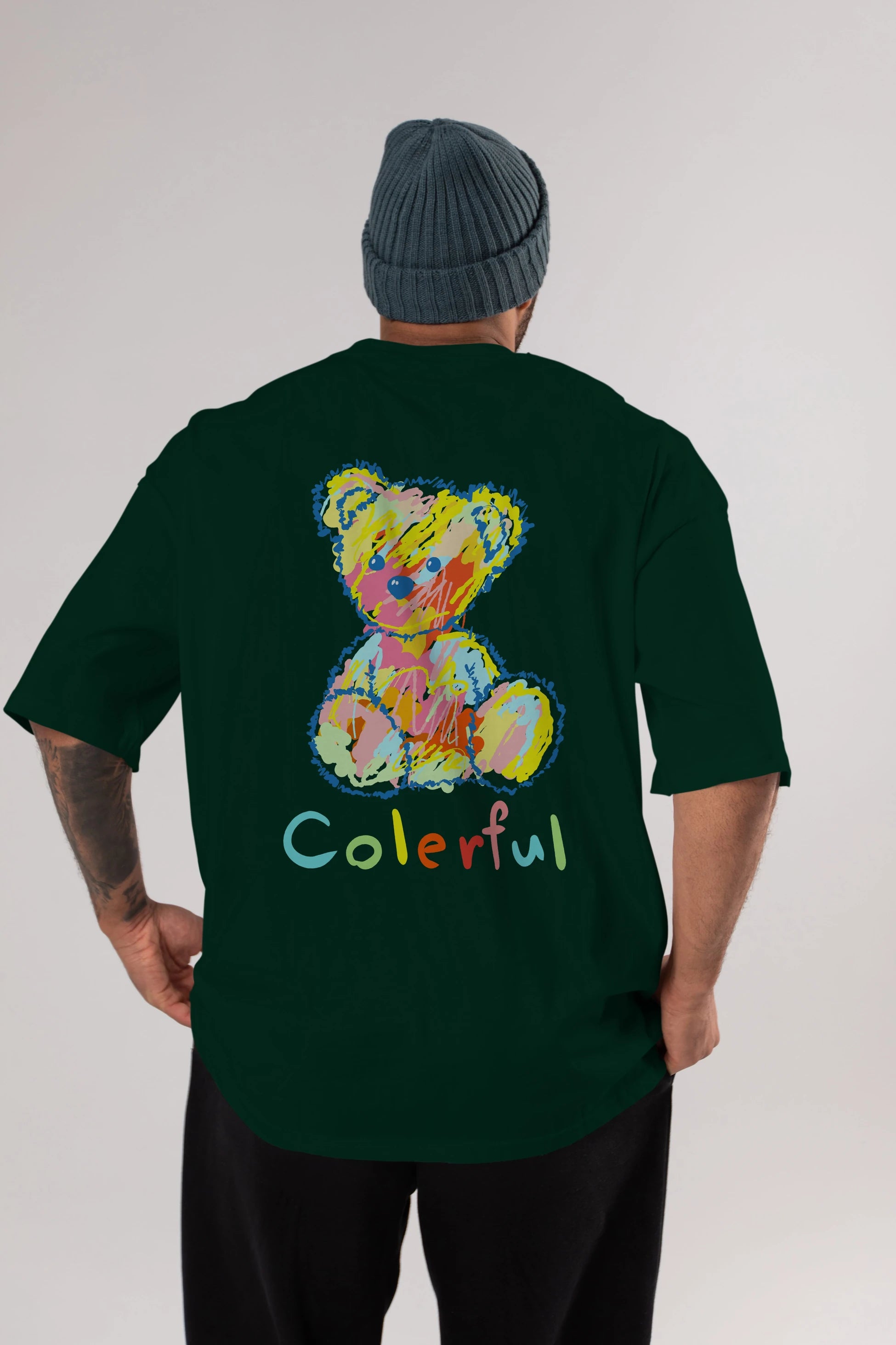 Colerful Bear Arka Baskılı Oversize t-shirt Erkek Kadın Unisex