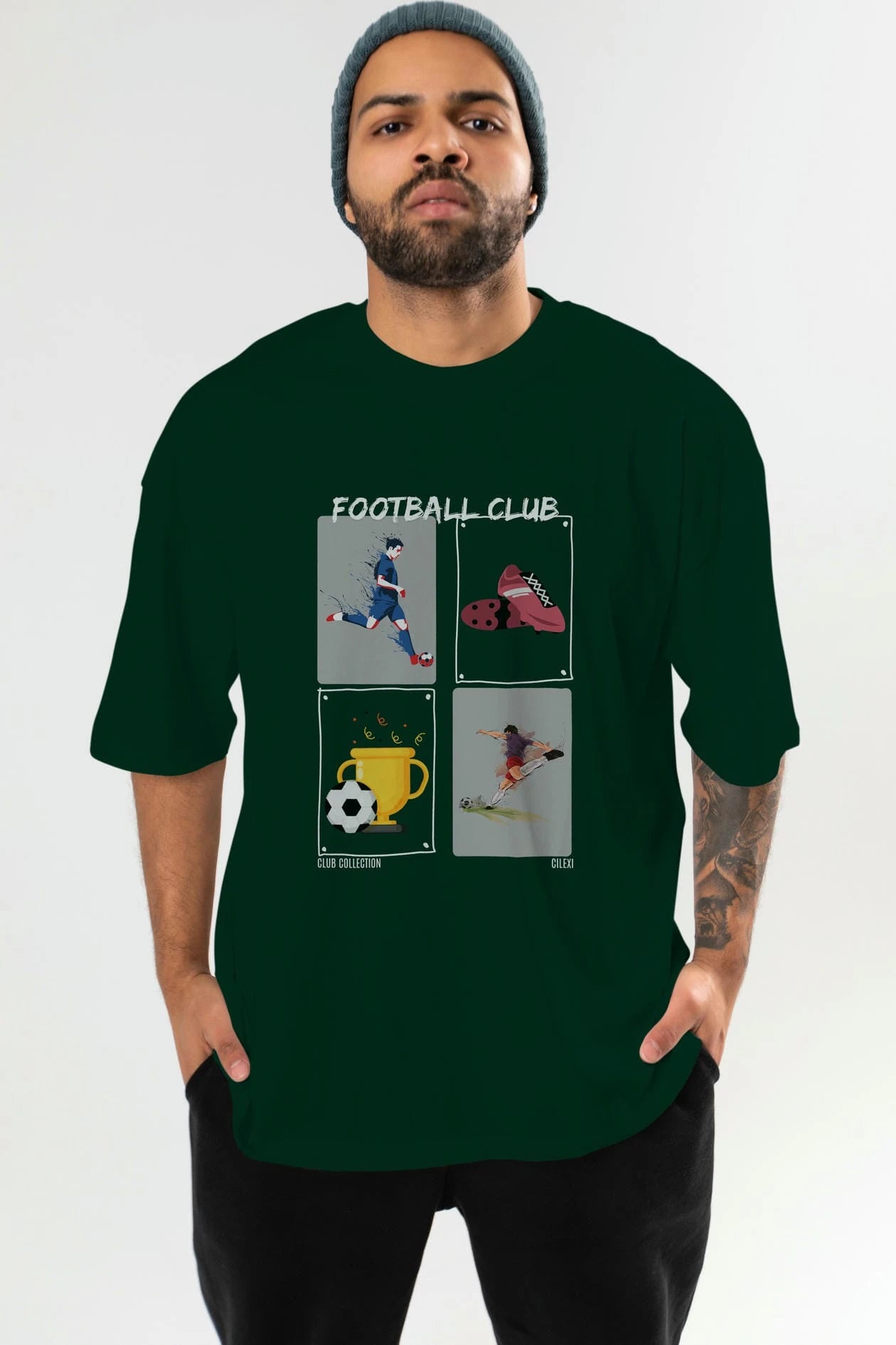 Football Club ön Baskılı Oversize t-shirt Erkek Kadın %100 Pamuk Bisiklet Yaka tişort