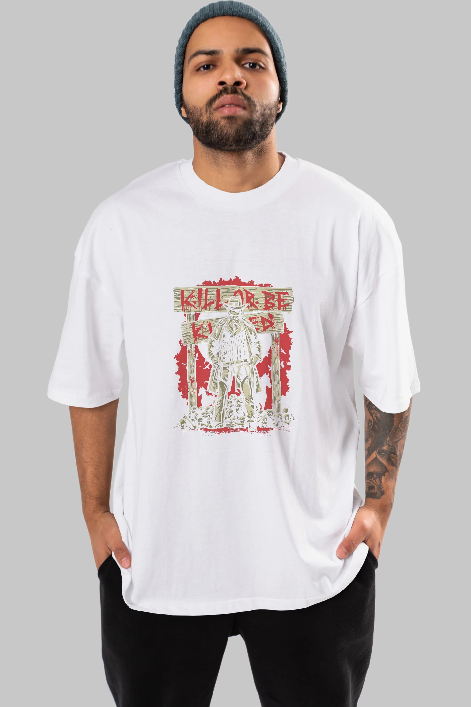 Kill Or Be Killed Ön Baskılı Oversize t-shirt Erkek Kadın Unisex %100 Pamuk tişort