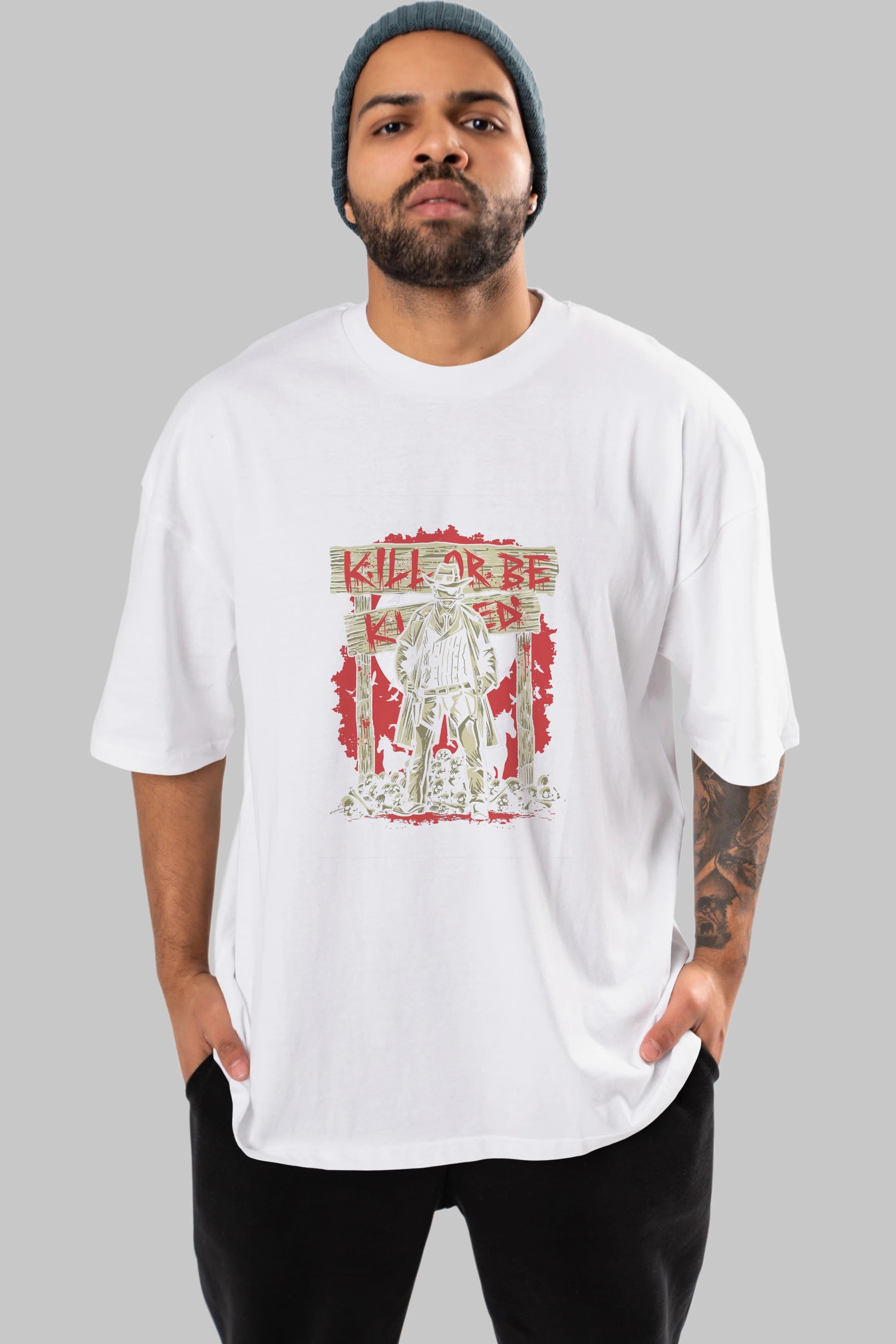 Kill Or Be Killed Ön Baskılı Oversize t-shirt Erkek Kadın Unisex %100 Pamuk tişort