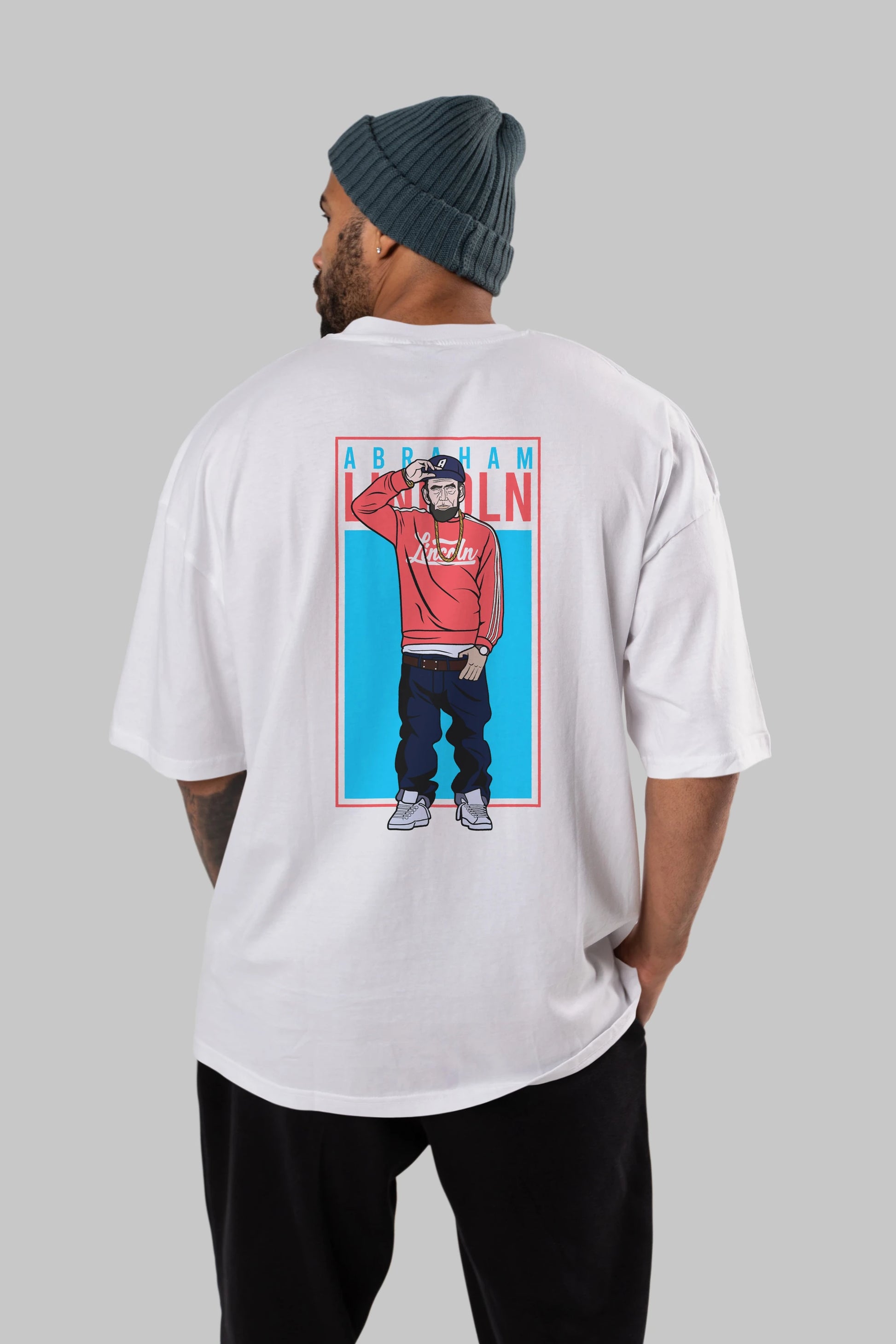 Abraham Lincoln Arka Baskılı Oversize t-shirt Erkek Kadın Unisex %100 Pamuk tişort