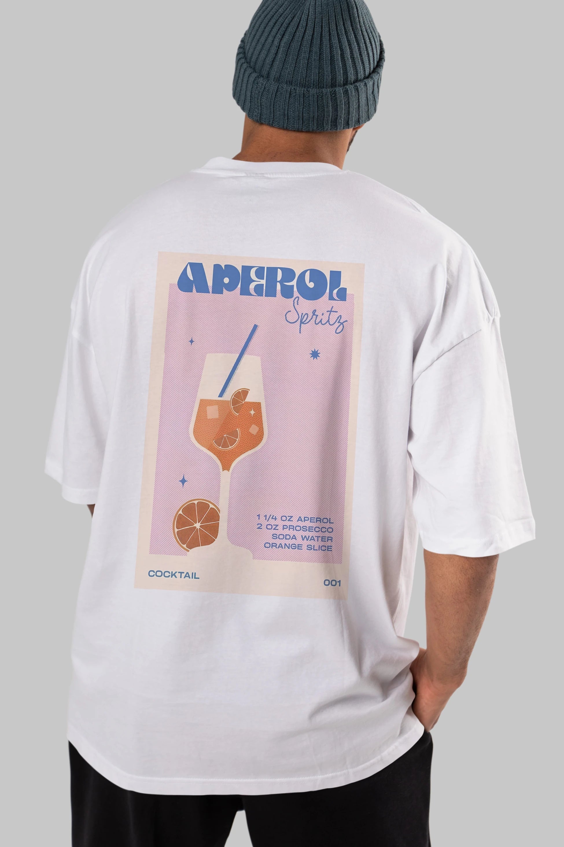 Aperol Spritz Arka Baskılı Oversize t-shirt Erkek Kadın Unisex %100 Pamuk Bisiklet Yaka tişort