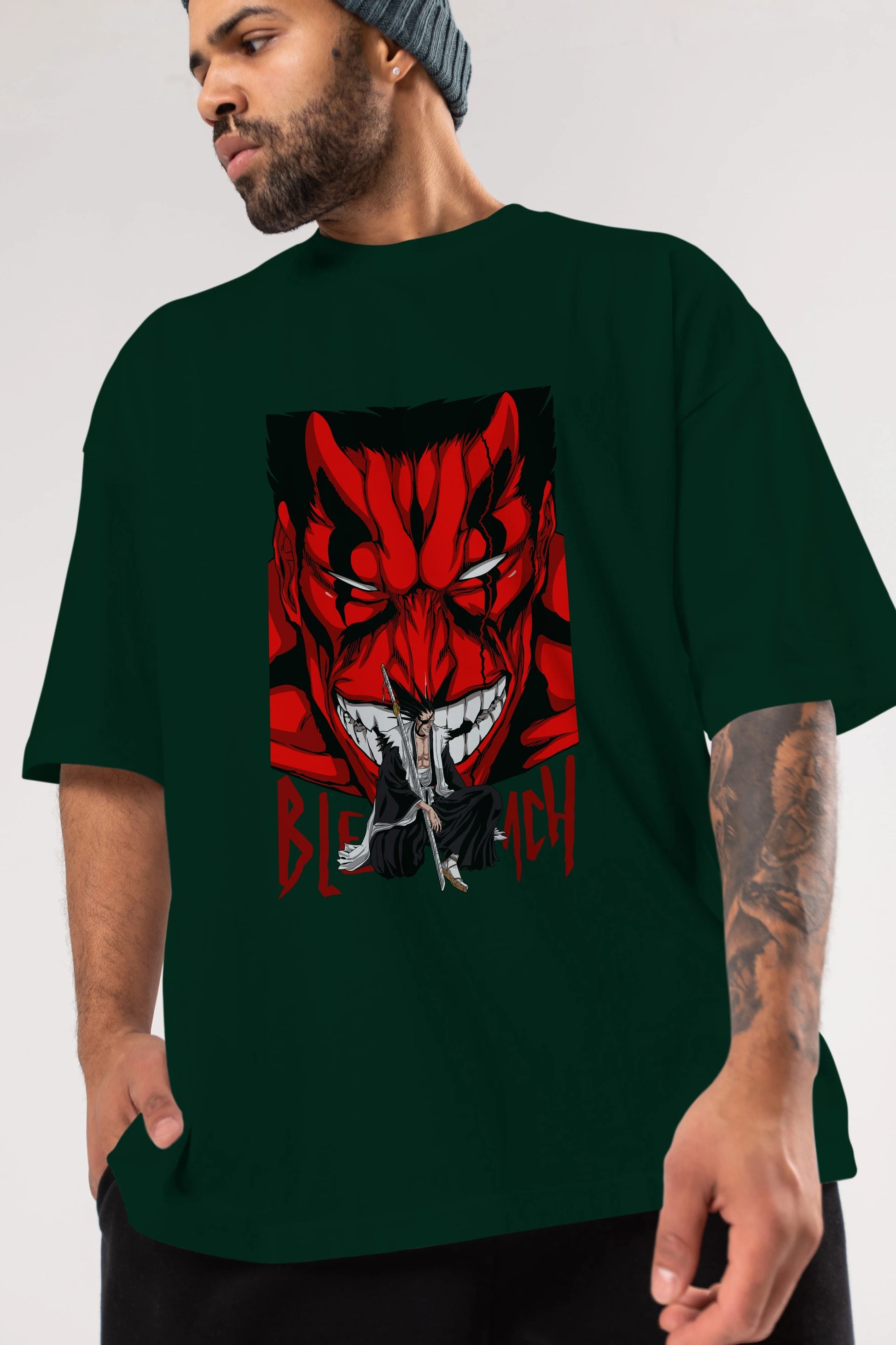 KENPACHI ZARAKI BLEACH Anime Ön Baskılı Oversize t-shirt %100 pamuk Erkek Kadın Unisex