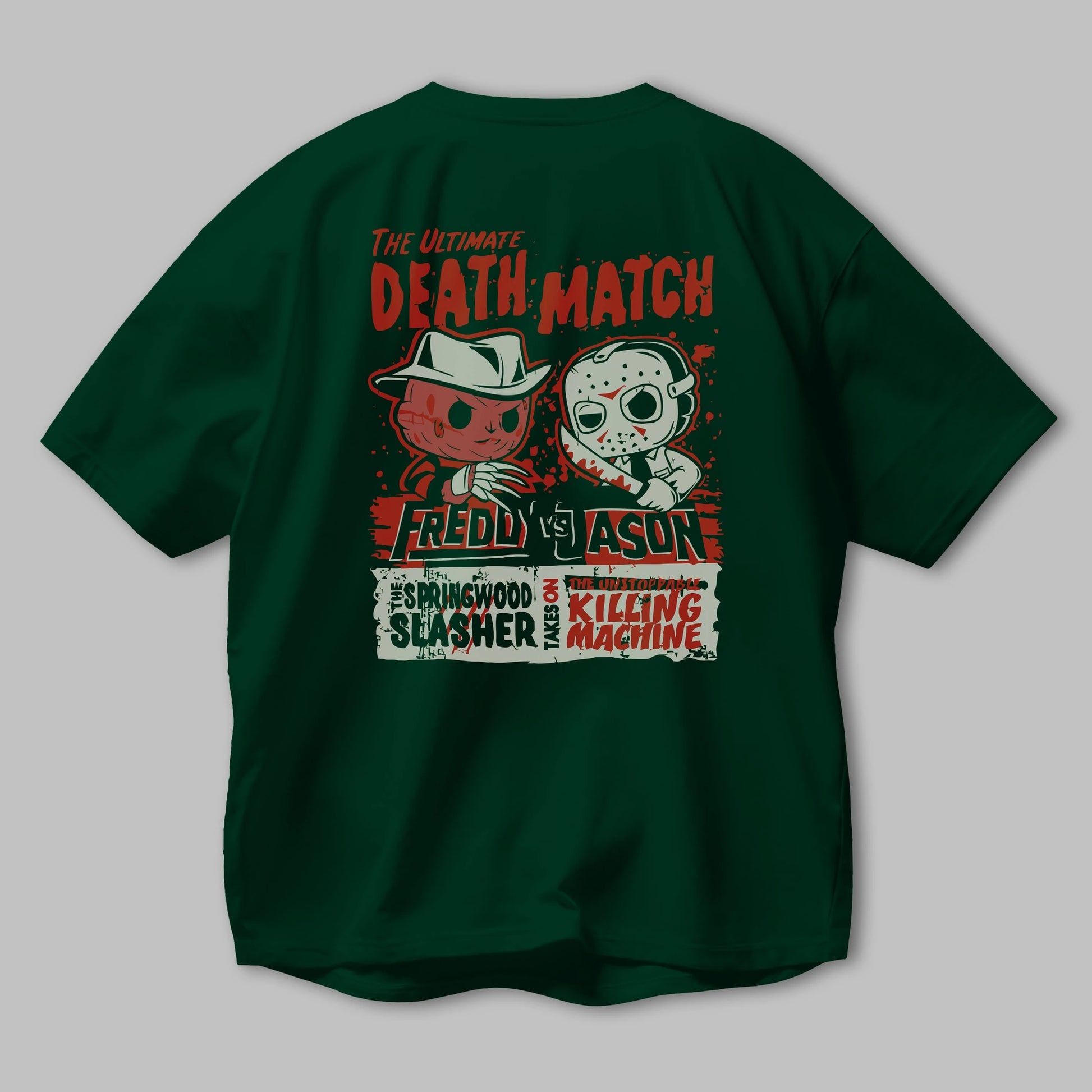 Freddy vs Jason Arka Baskılı Oversize t-shirt Erkek Kadın Unisex %100 Pamuk Bisiklet Yaka tişort