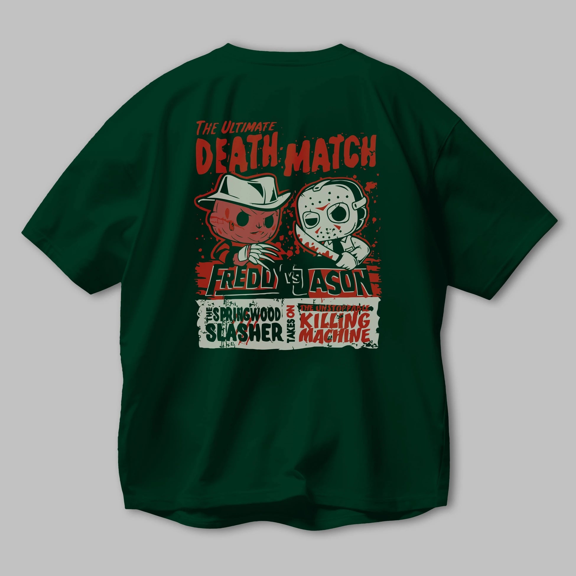 Freddy vs Jason Arka Baskılı Oversize t-shirt Erkek Kadın Unisex %100 Pamuk Bisiklet Yaka tişort