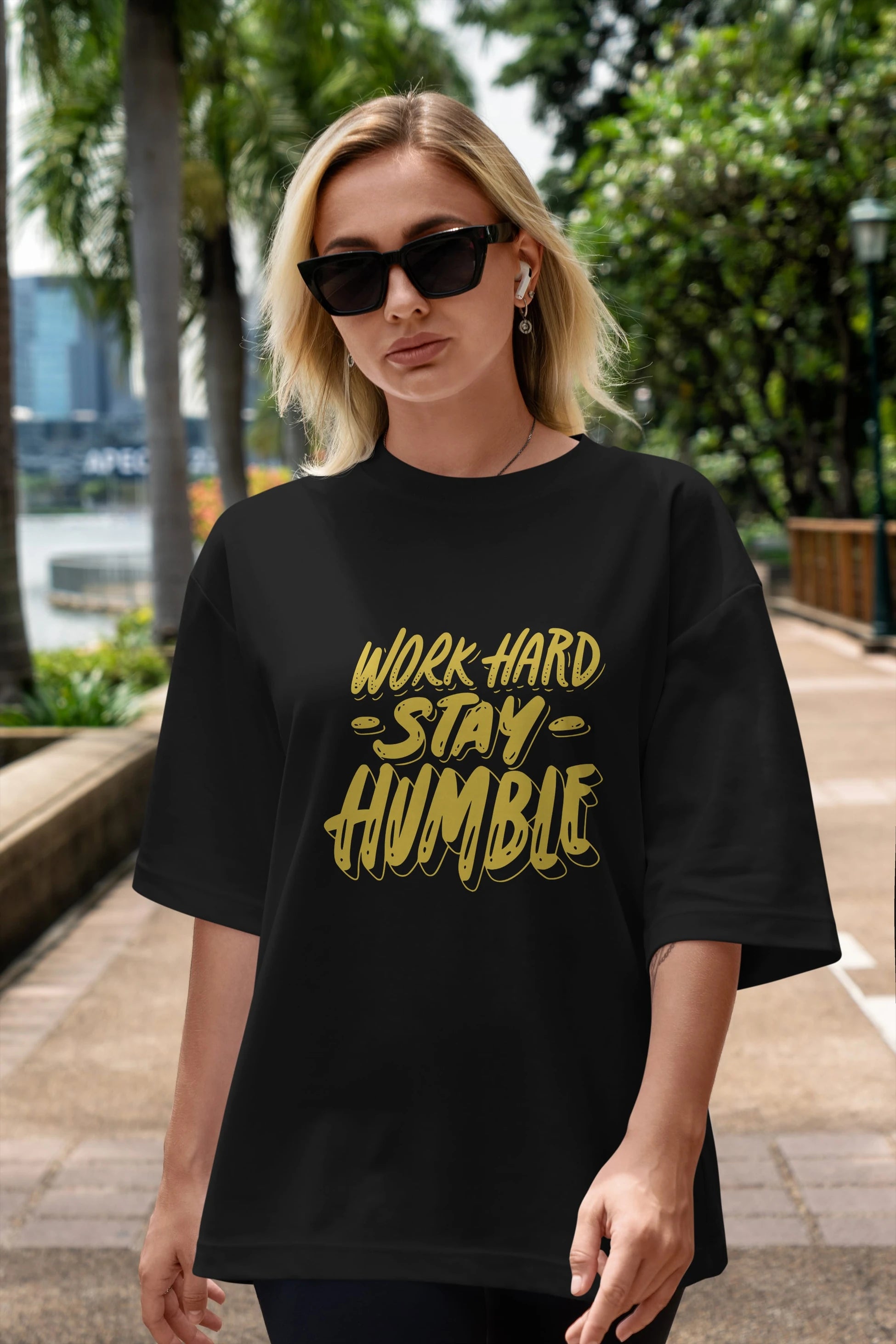Word Hard Yazılı Ön Baskılı Oversize t-shirt Erkek Kadın Unisex