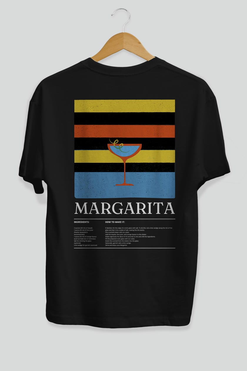 Margarita Kokteyl Serisi Arka Baskılı Oversize t-shirt Erkek Kadın %100 Pamuk Bisiklet Yaka tişort