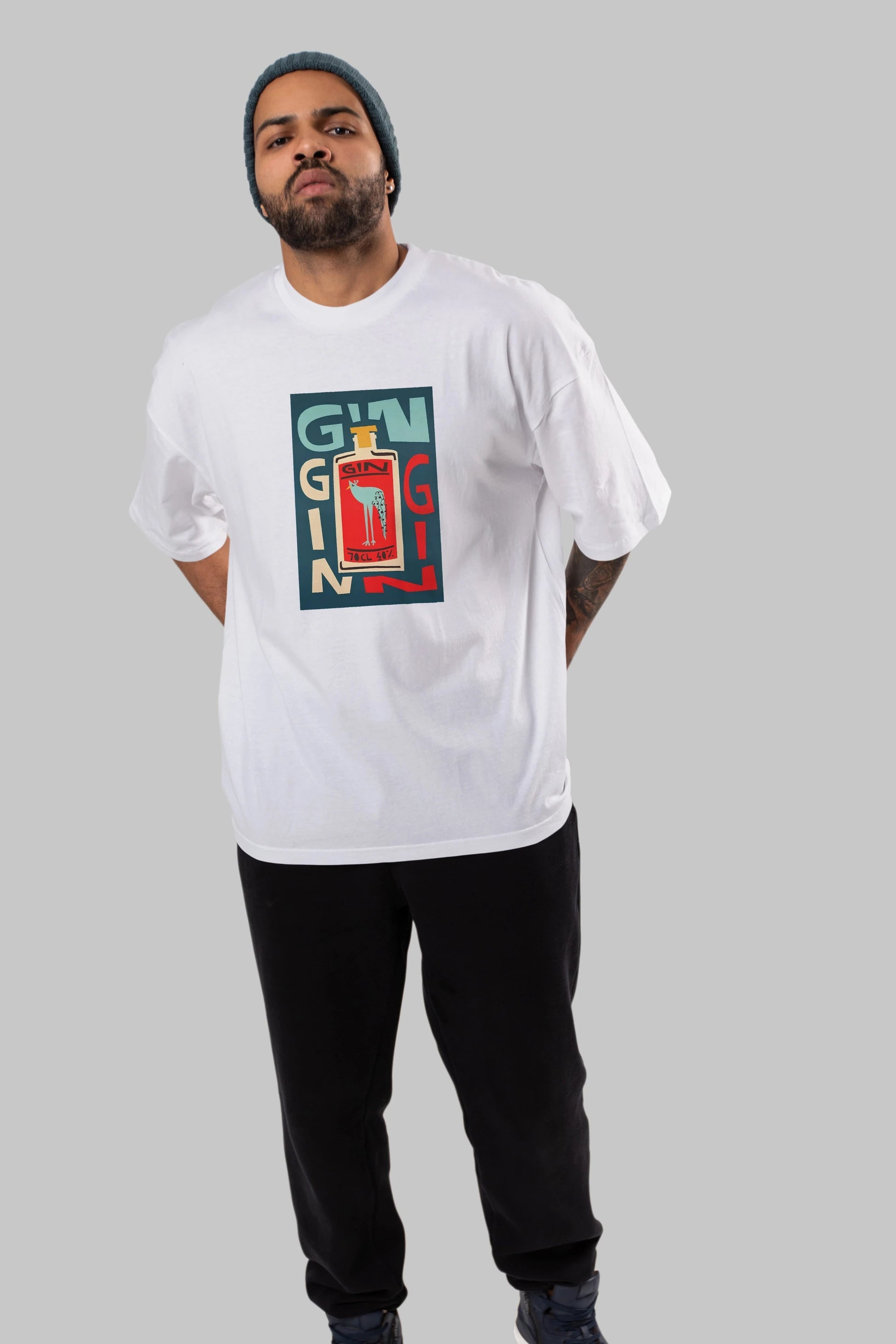 Gin 2 Ön Baskılı Oversize t-shirt Erkek Kadın Unisex %100 Pamuk Bisiklet Yaka tişort