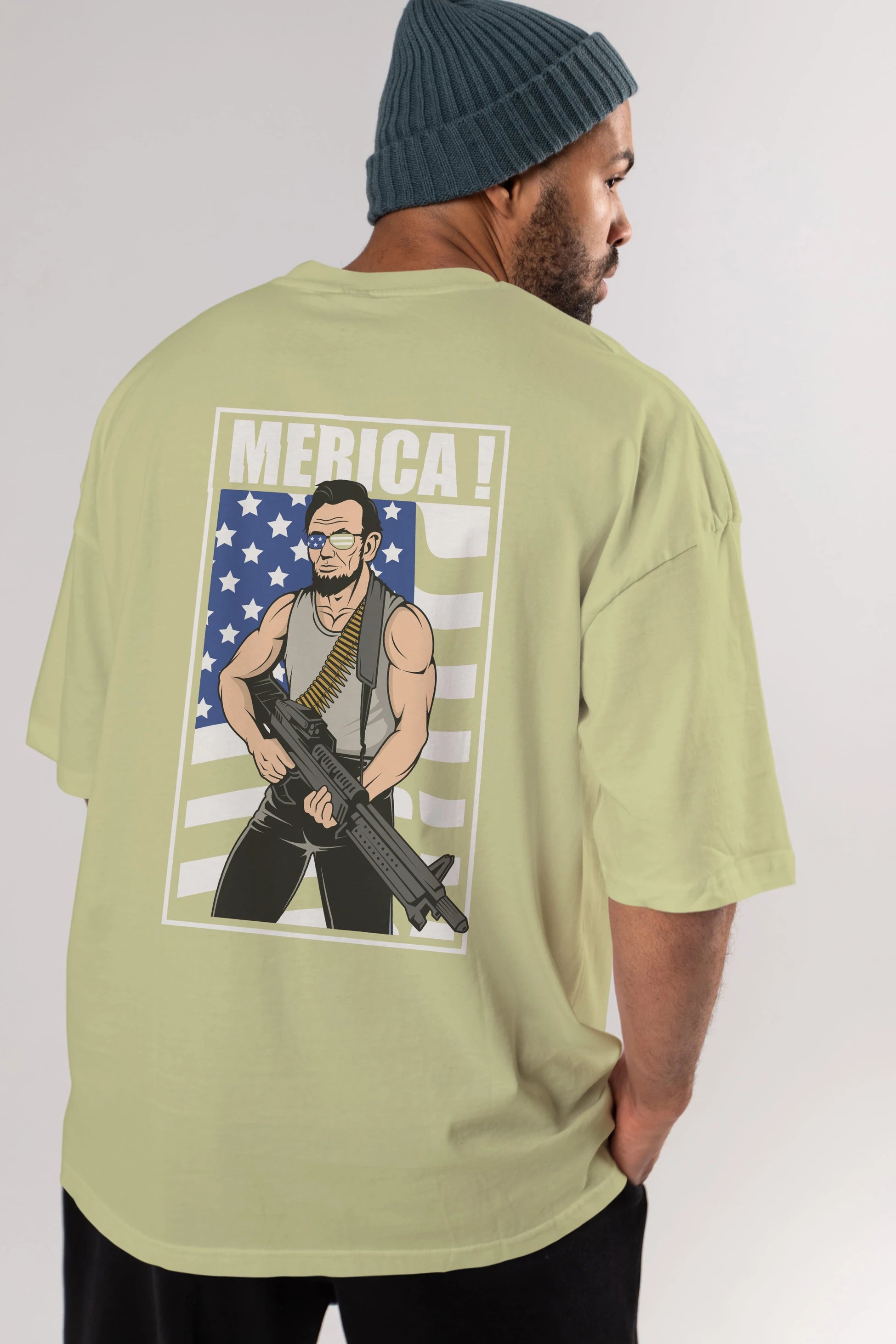 Lincoln Rambo Arka Baskılı Oversize t-shirt Erkek Kadın Unisex %100 Pamuk tişort