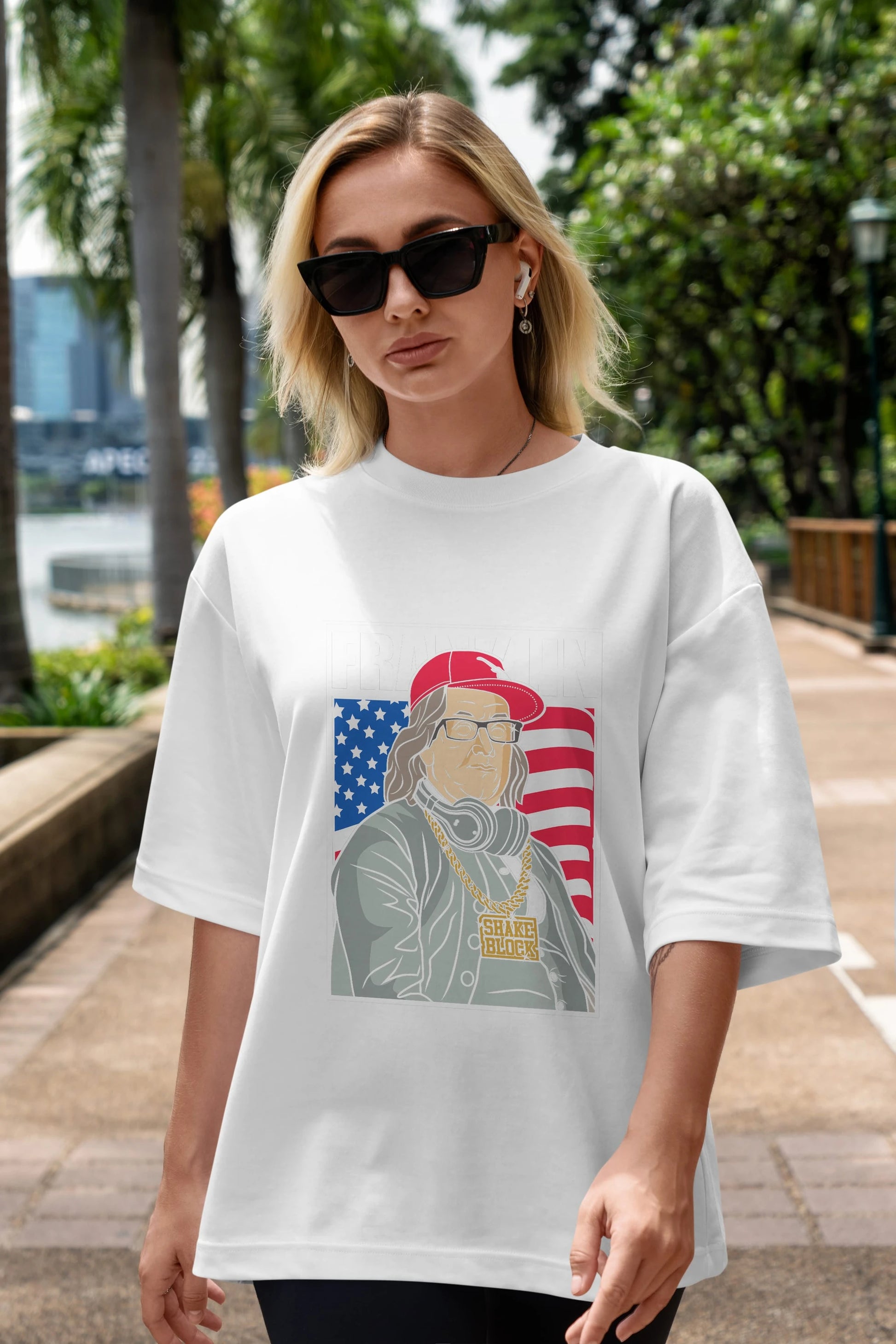 Franklin Rapper Ön Baskılı Oversize t-shirt Erkek Kadın Unisex %100 Pamuk tişort