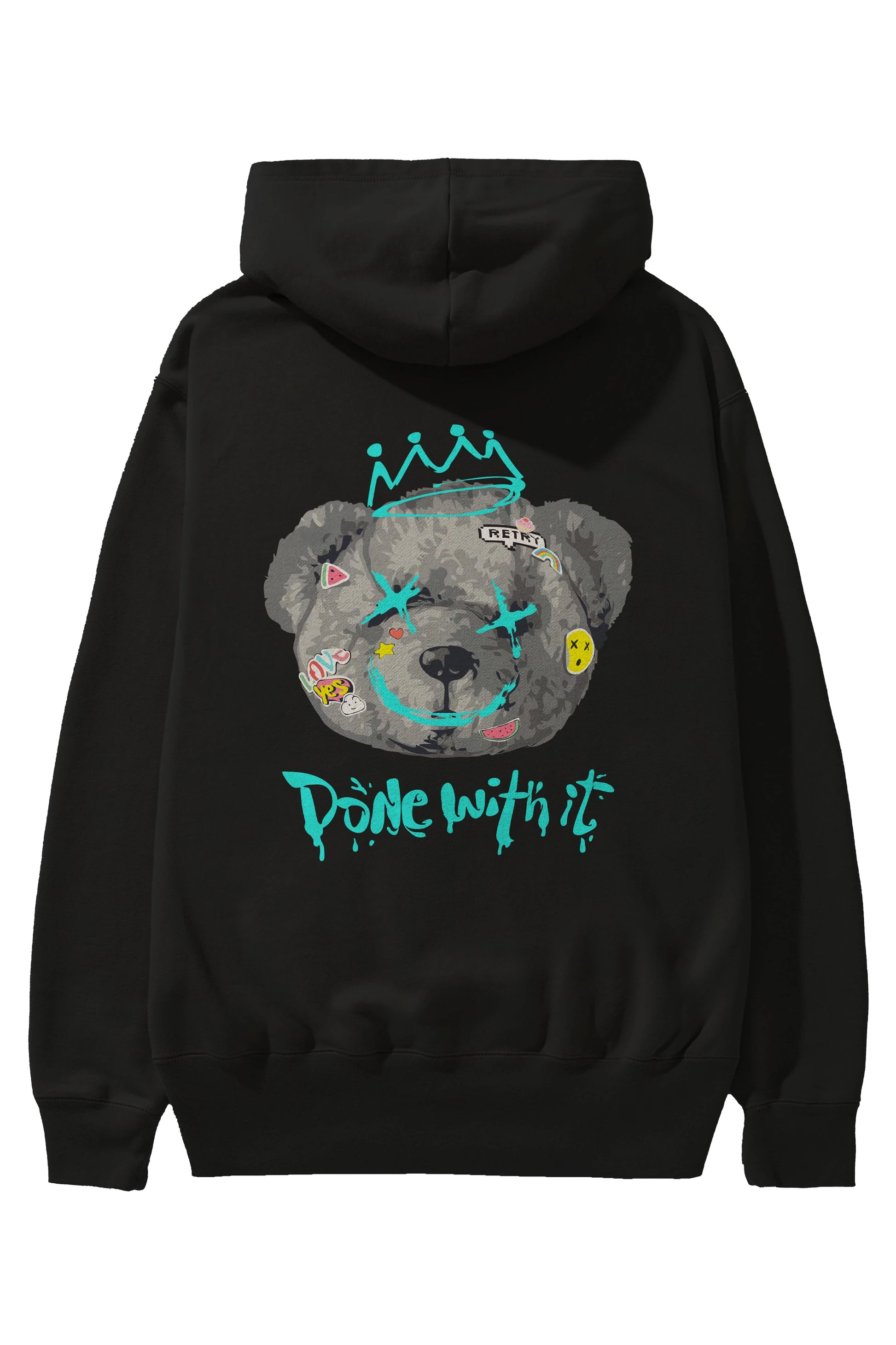 Done With it Bear Arka Baskılı Hoodie Oversize Kapüşonlu Sweatshirt Erkek Kadın Unisex