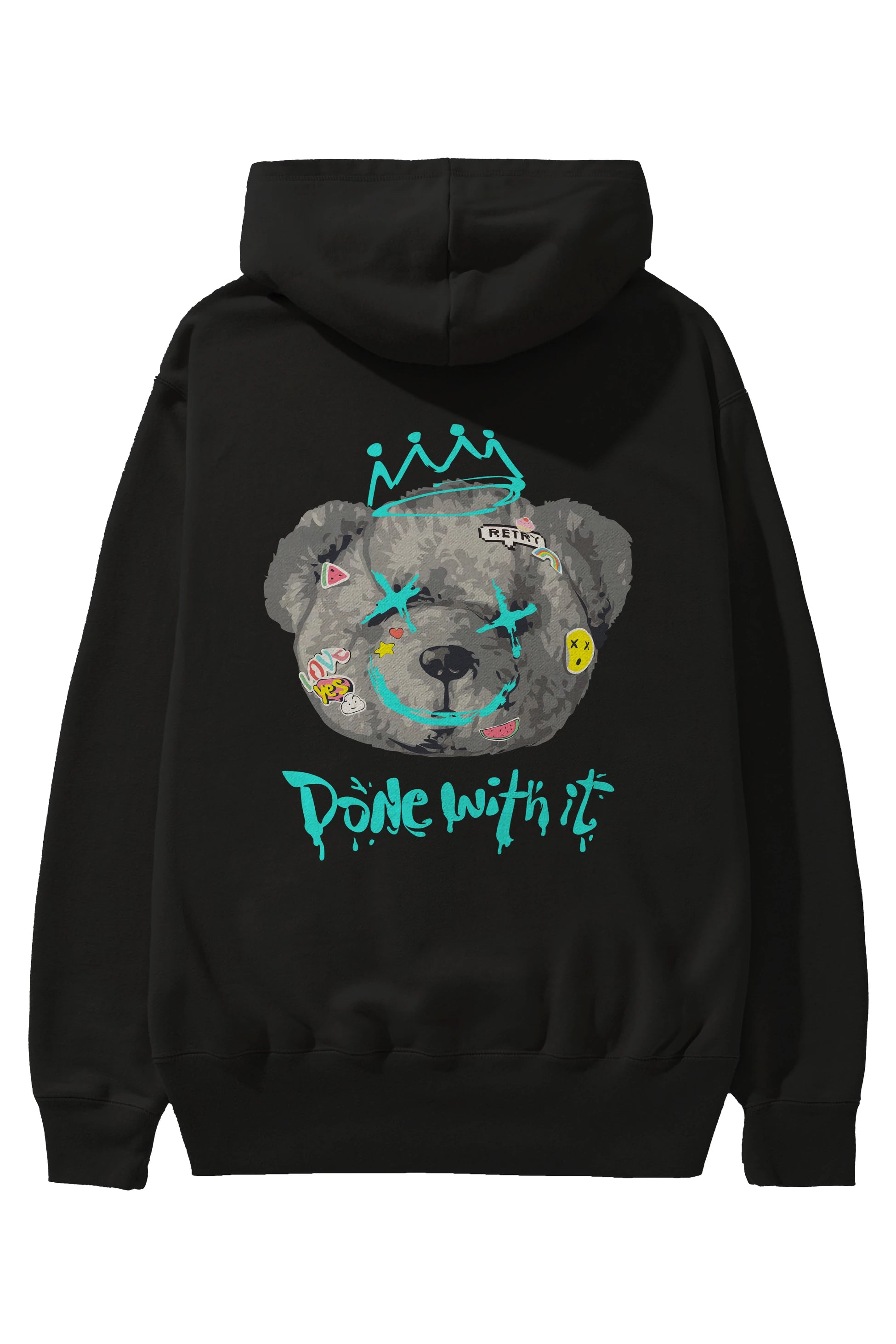 Done With it Bear Arka Baskılı Hoodie Oversize Kapüşonlu Sweatshirt Erkek Kadın Unisex