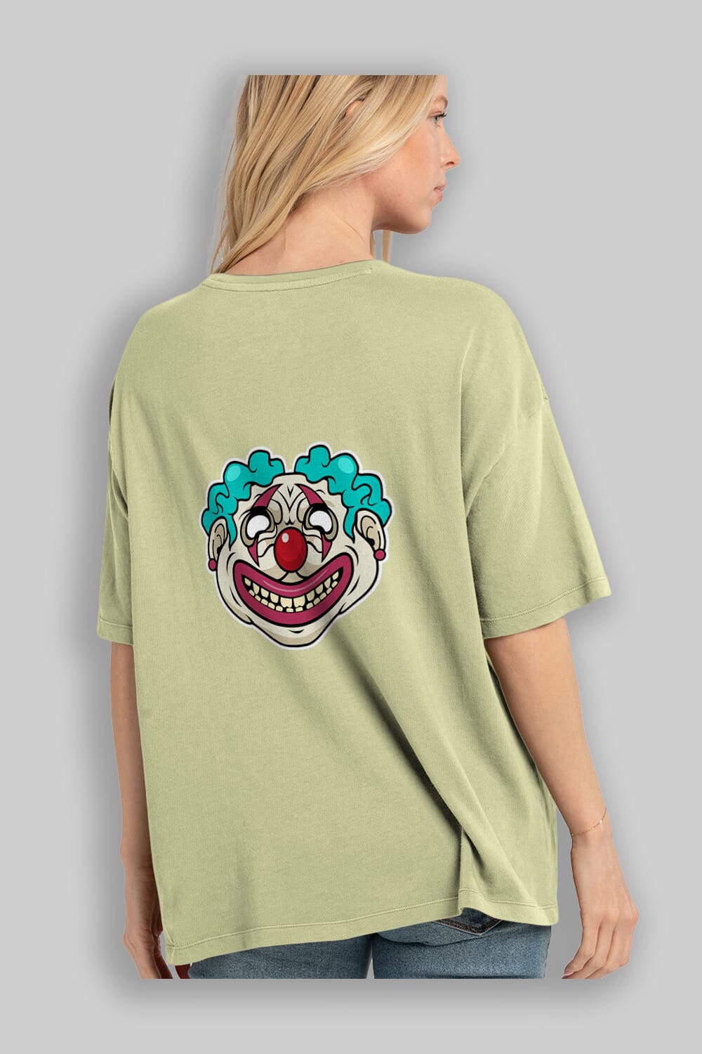 Clown Head Arka Baskılı Oversize t-shirt Erkek Kadın Unisex %100 Pamuk tişort
