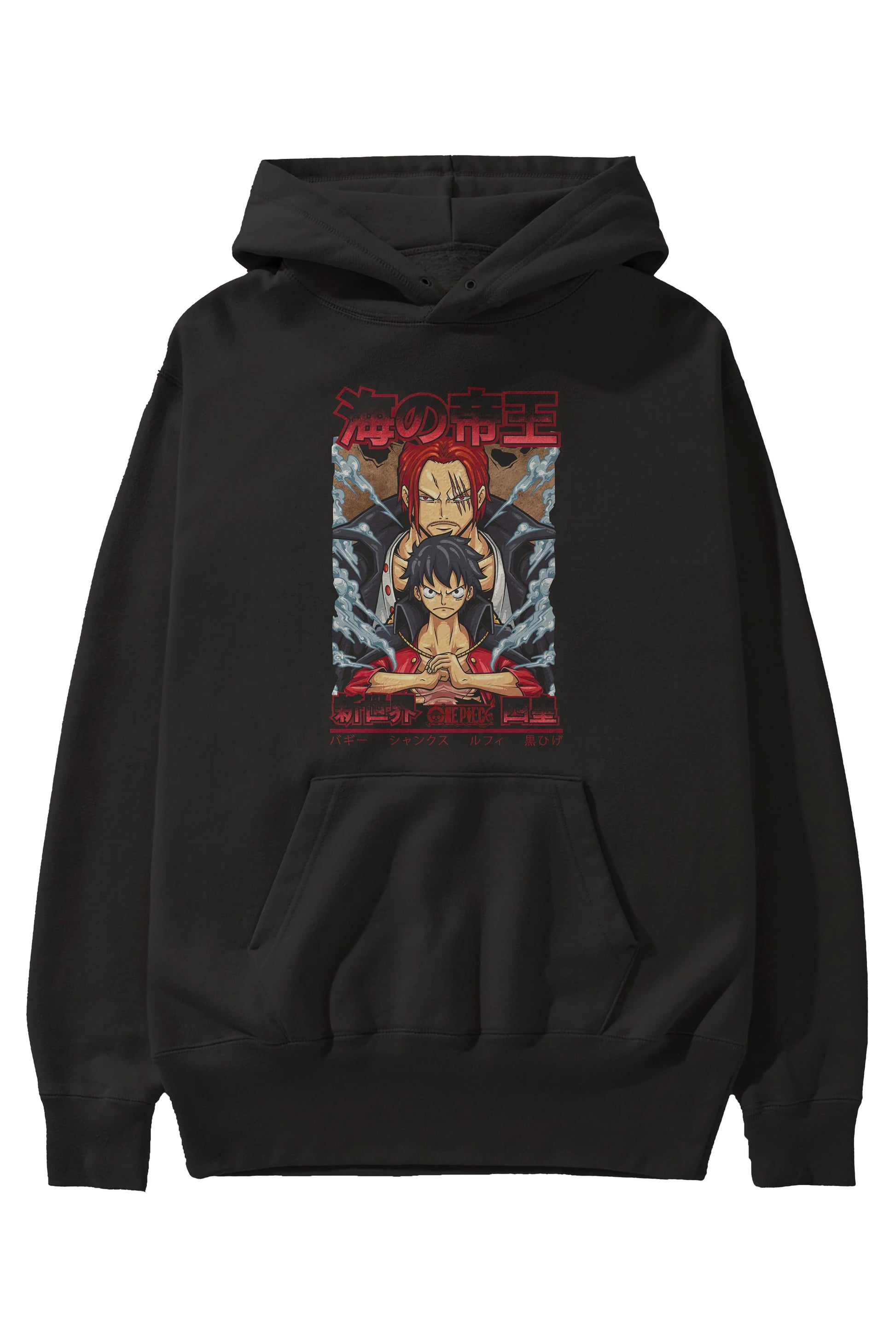 MONKEY D. LUFF and SHANKS Anime Ön Baskılı Hoodie Oversize Kapüşonlu Sweatshirt Erkek Kadın Unisex