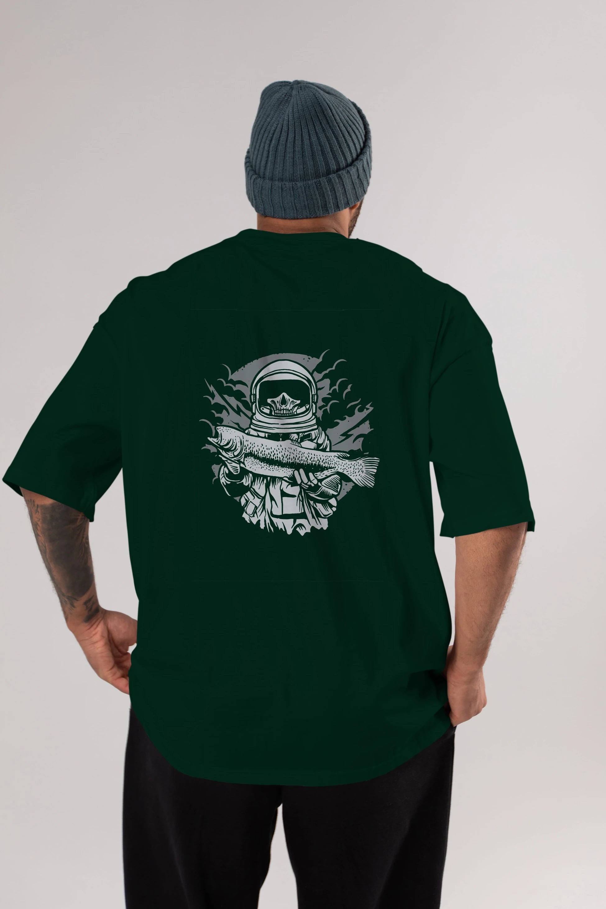 Astronaut Fishing Arka Baskılı Oversize t-shirt Erkek Kadın Unisex %100 Pamuk