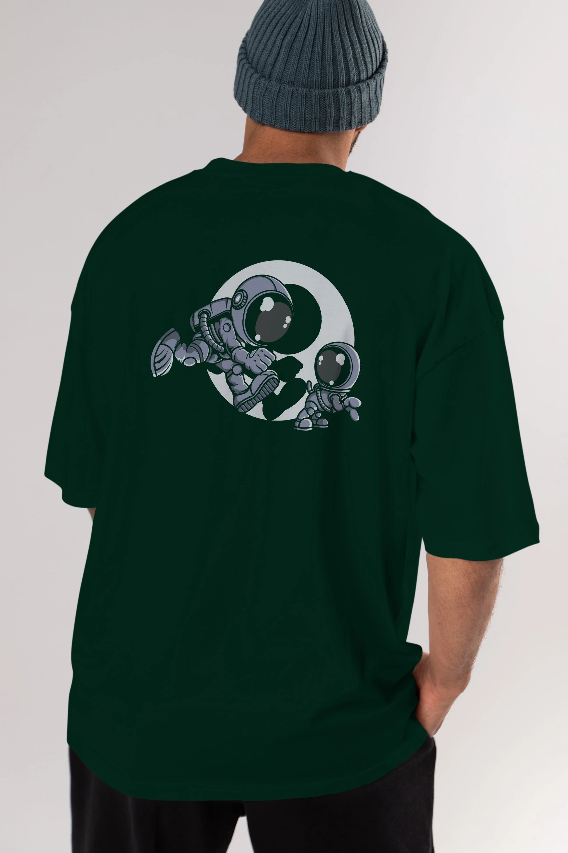Astronaut And Little Dog Arka Baskılı Oversize t-shirt Erkek Kadın Unisex