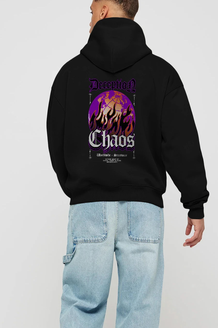 Deception Chaos Arka Baskılı Hoodie Oversize Kapüşonlu Sweatshirt Erkek Kadın Unisex