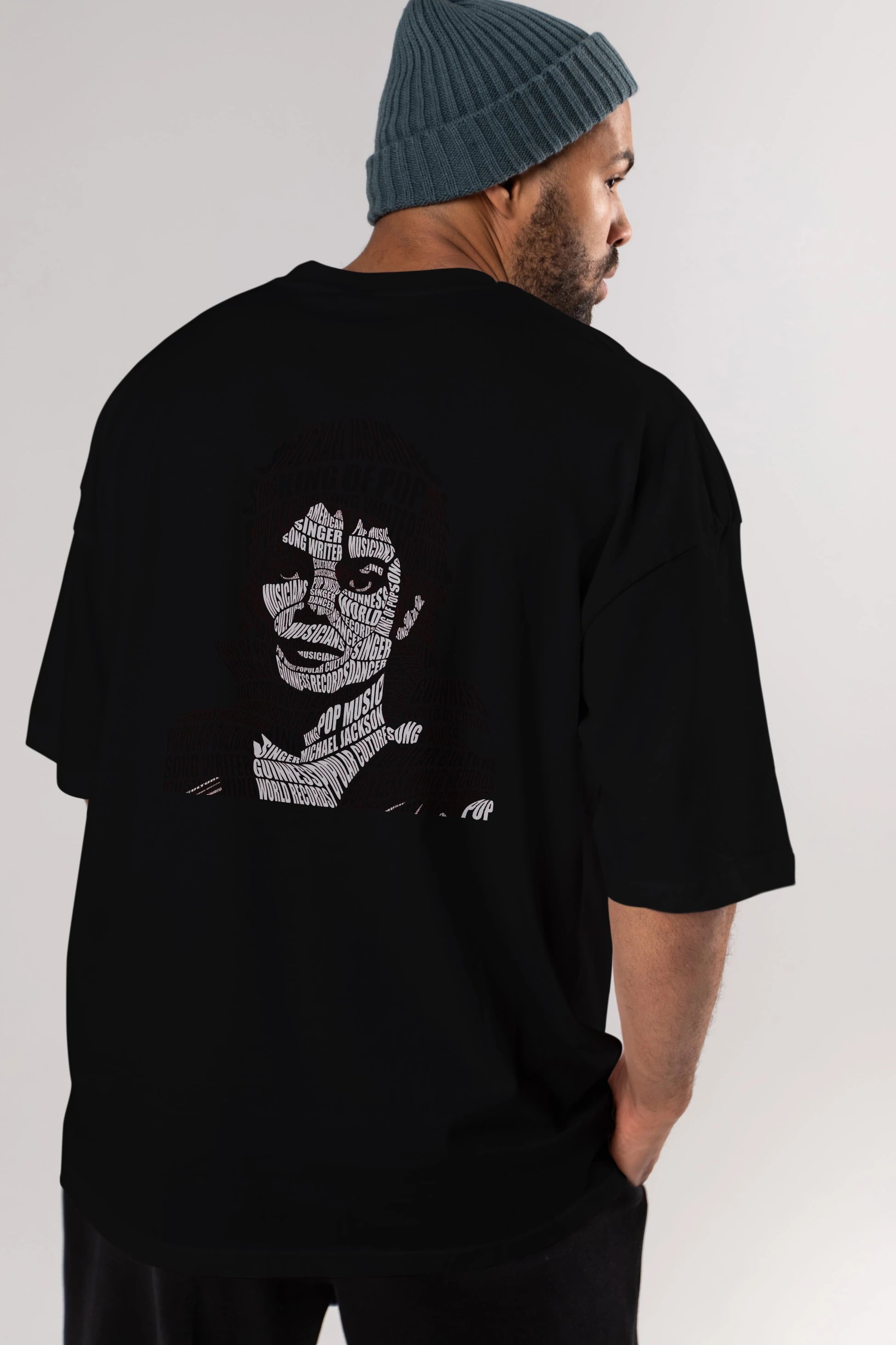 Michael Jackson Calligram Arka Baskılı Oversize t-shirt %100 pamuk Erkek Kadın Unisex