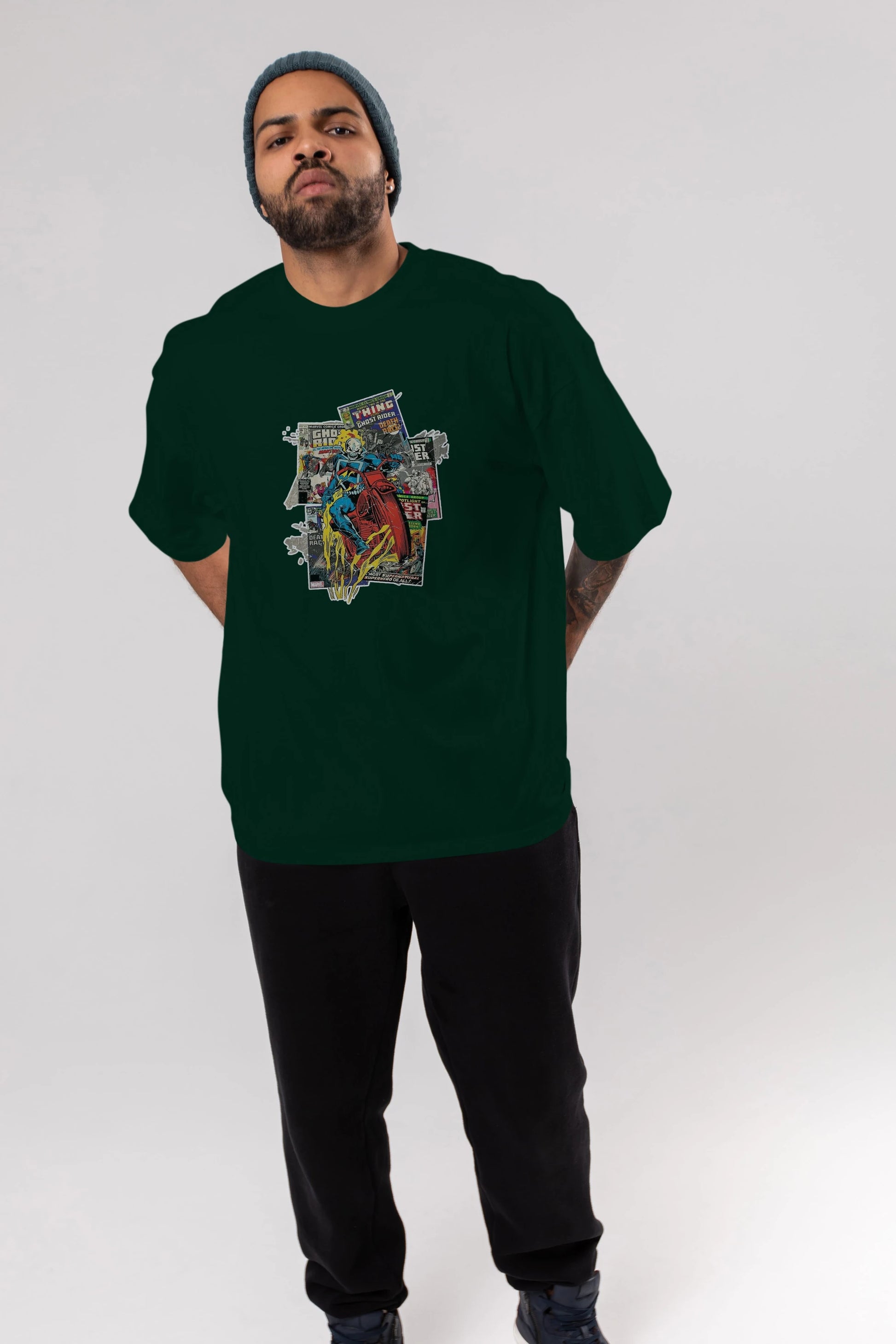 Ghost Rider Ön Baskılı Oversize t-shirt Erkek Kadın Unisex %100 Pamuk Bisiklet Yaka tişort