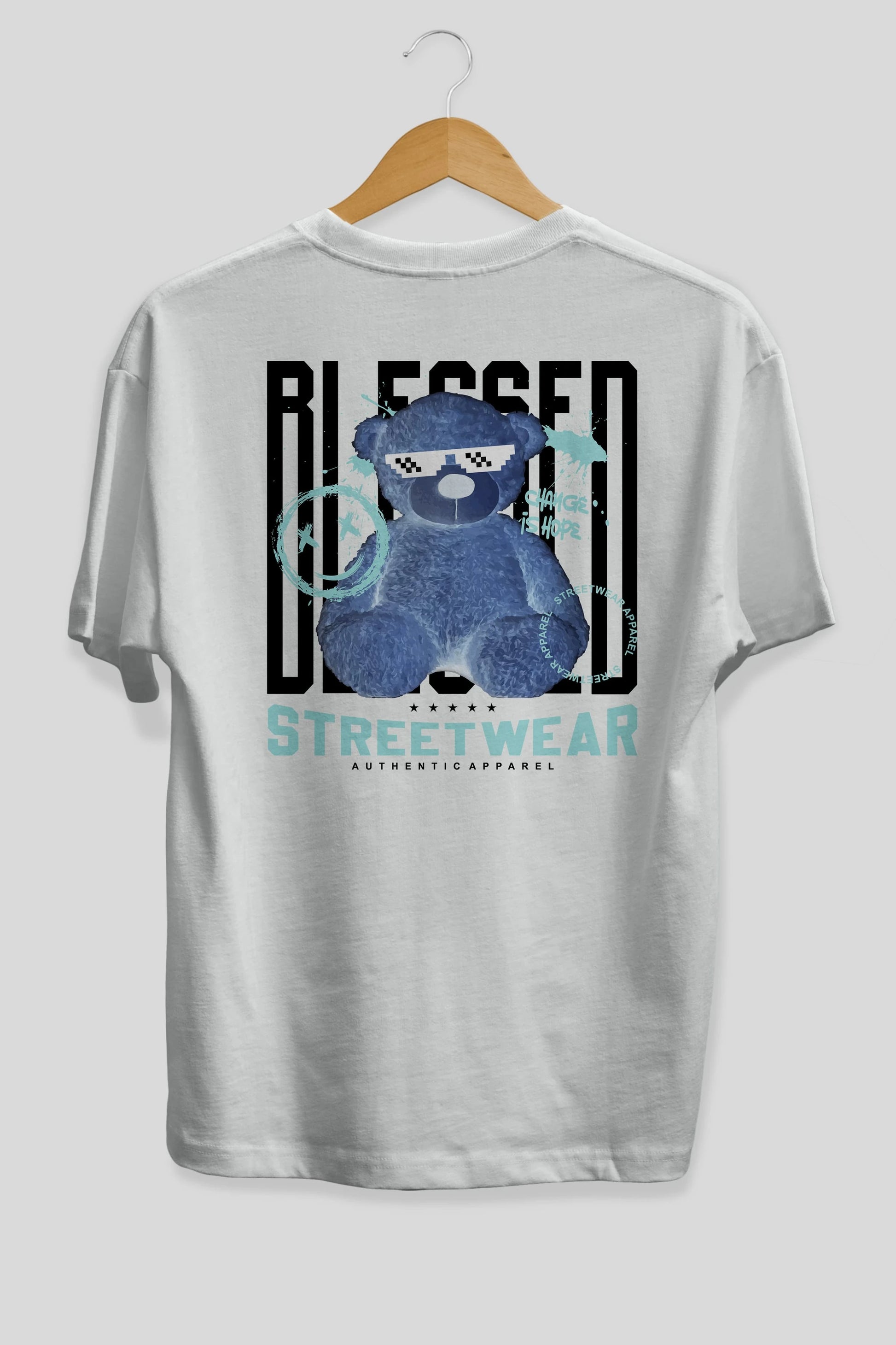 Blessed Bear Arka Baskılı Oversize t-shirt Erkek Kadın Unisex