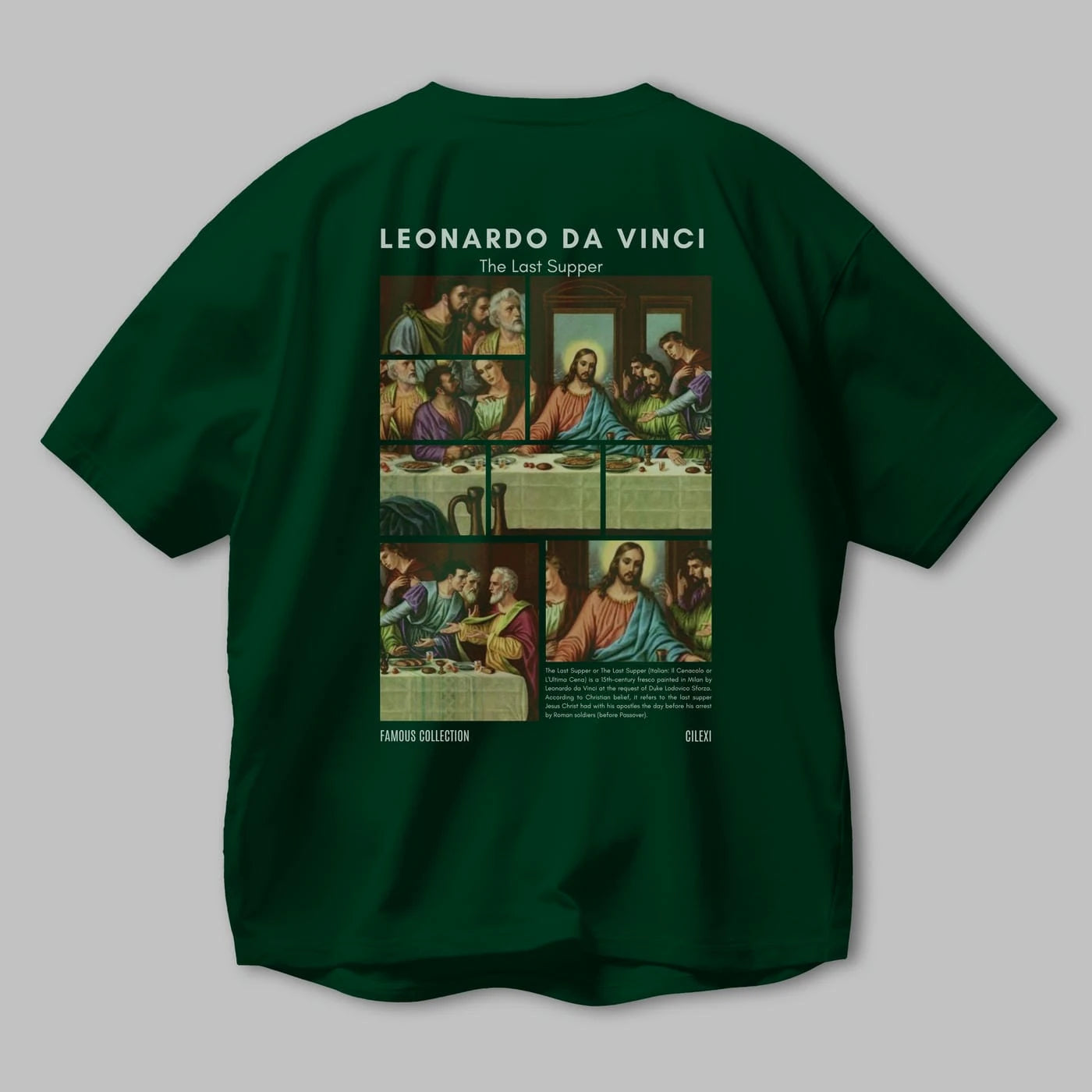 Leonardo Da Vinci Arka Baskılı Oversize t-shirt Erkek Kadın Bisiklet Yaka Pamuk tişort