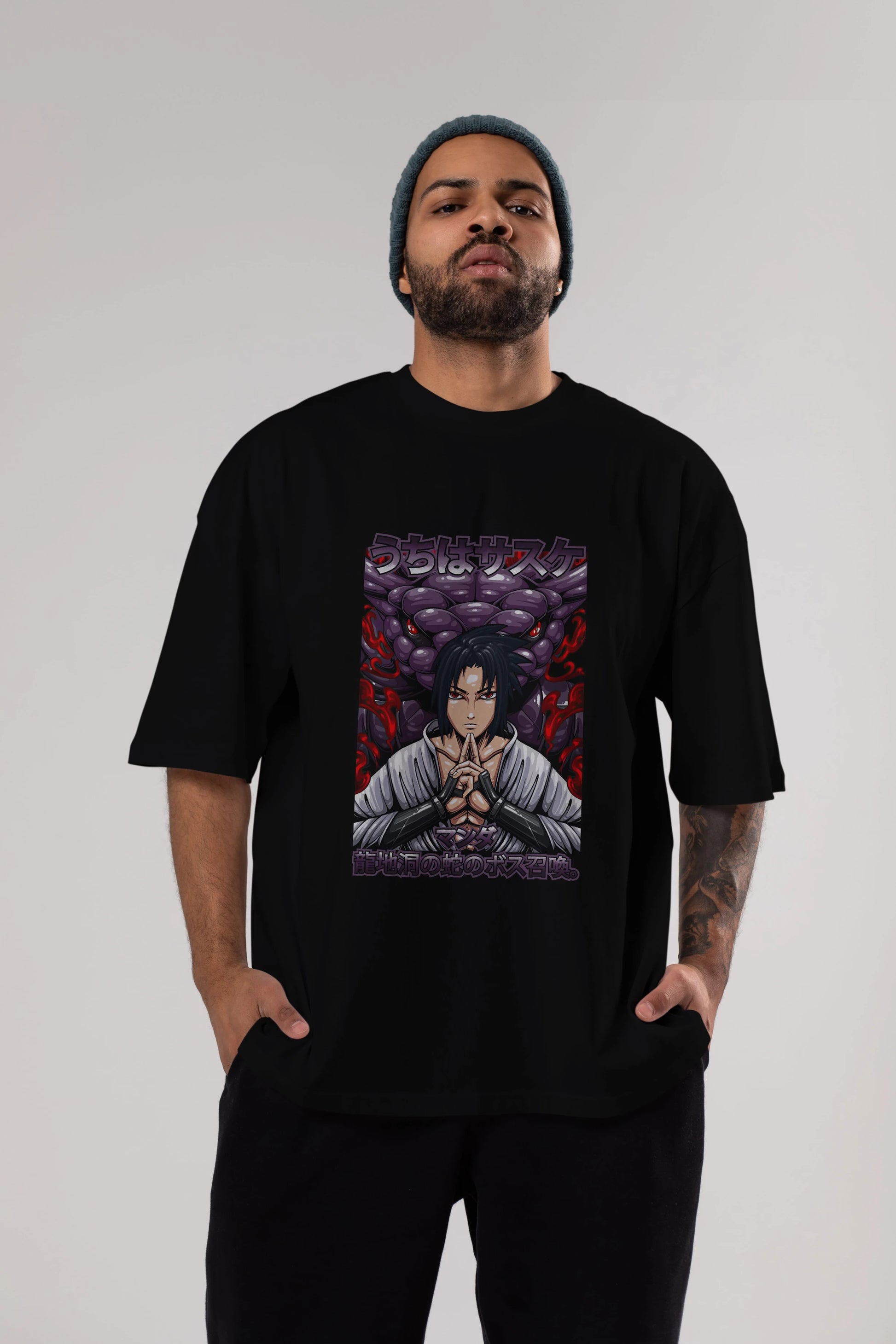 NARUTO SASUKE UCHIHA Anime Ön Baskılı Oversize t-shirt %100 pamuk Erkek Kadın Unisex