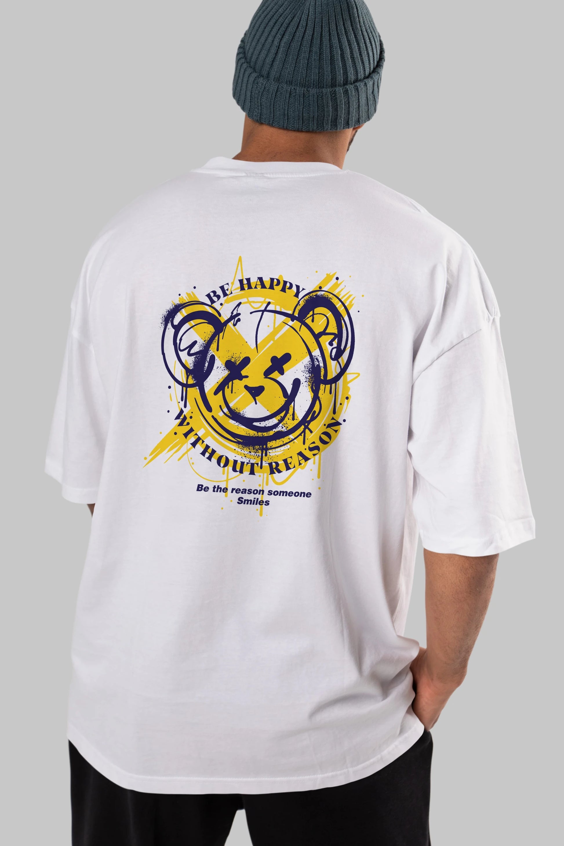 Be Happy Bear 2 Arka Baskılı Oversize t-shirt Erkek Kadın Unisex