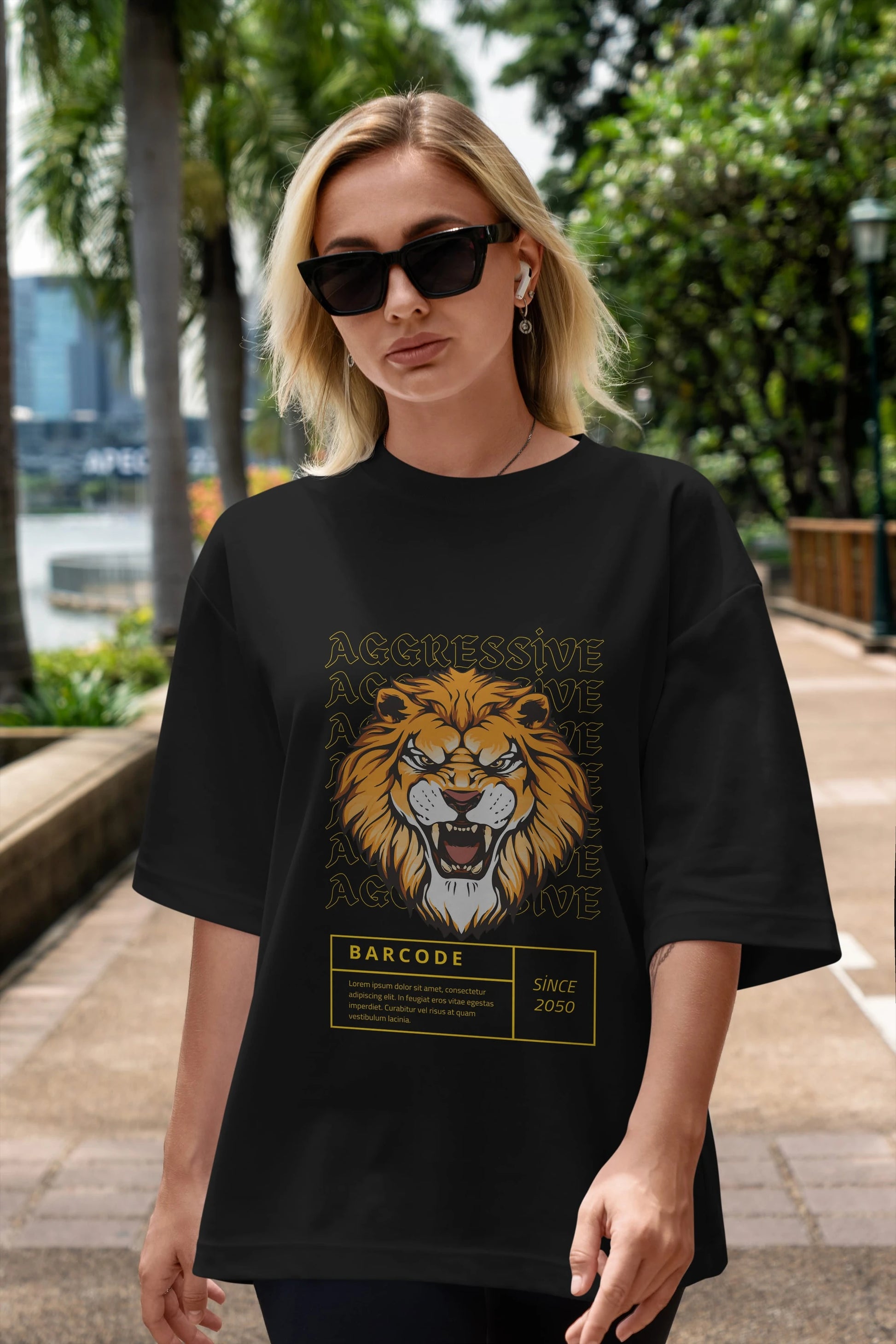 Aggressive Lion Ön Baskılı Oversize t-shirt Erkek Kadın Unisex