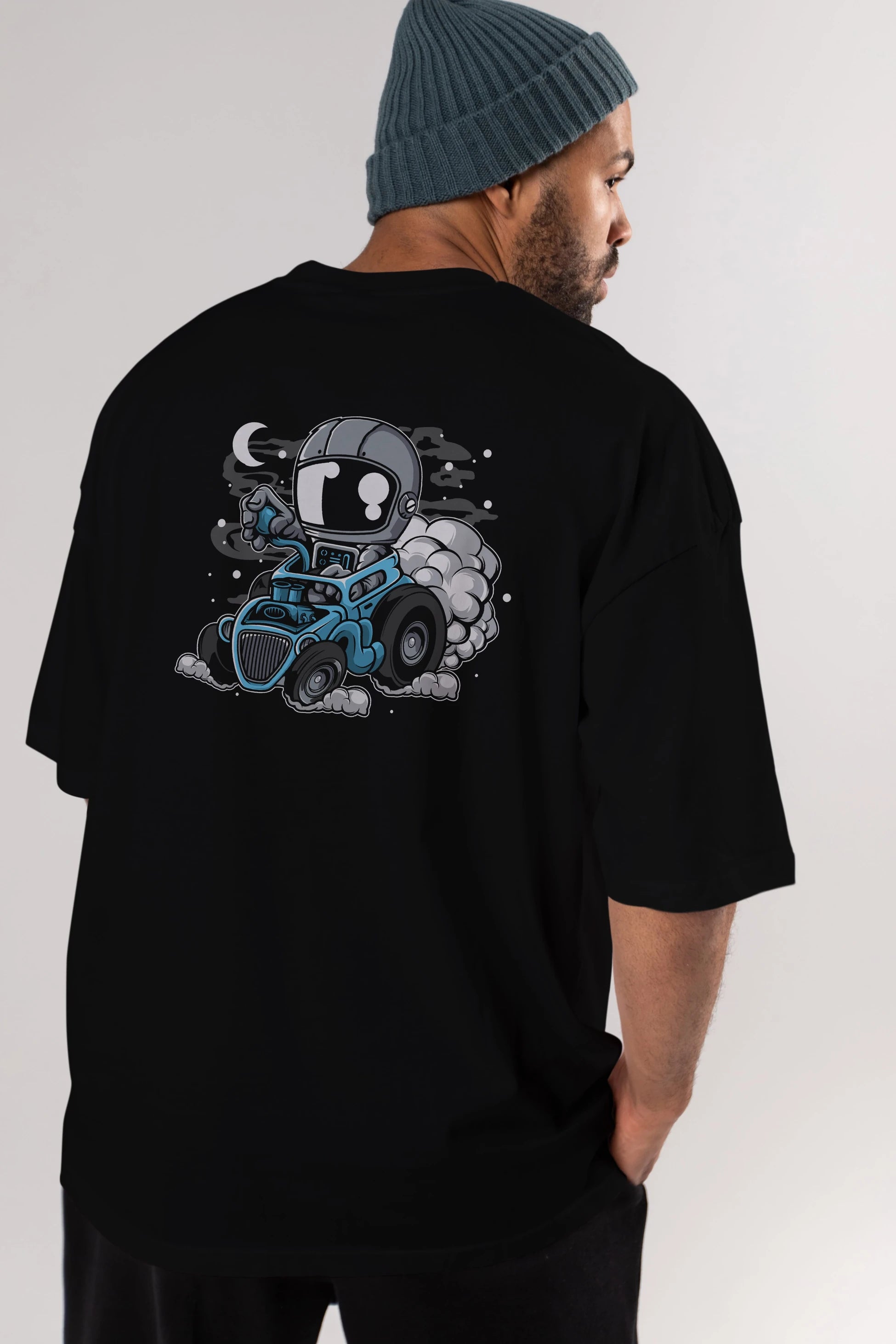 Astronaut Hotrod Arka Baskılı Oversize t-shirt Erkek Kadın Unisex