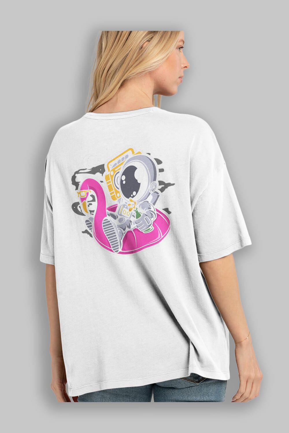 Astronaut Floaties Ballon Arka Baskılı Oversize t-shirt Erkek Kadın Unisex