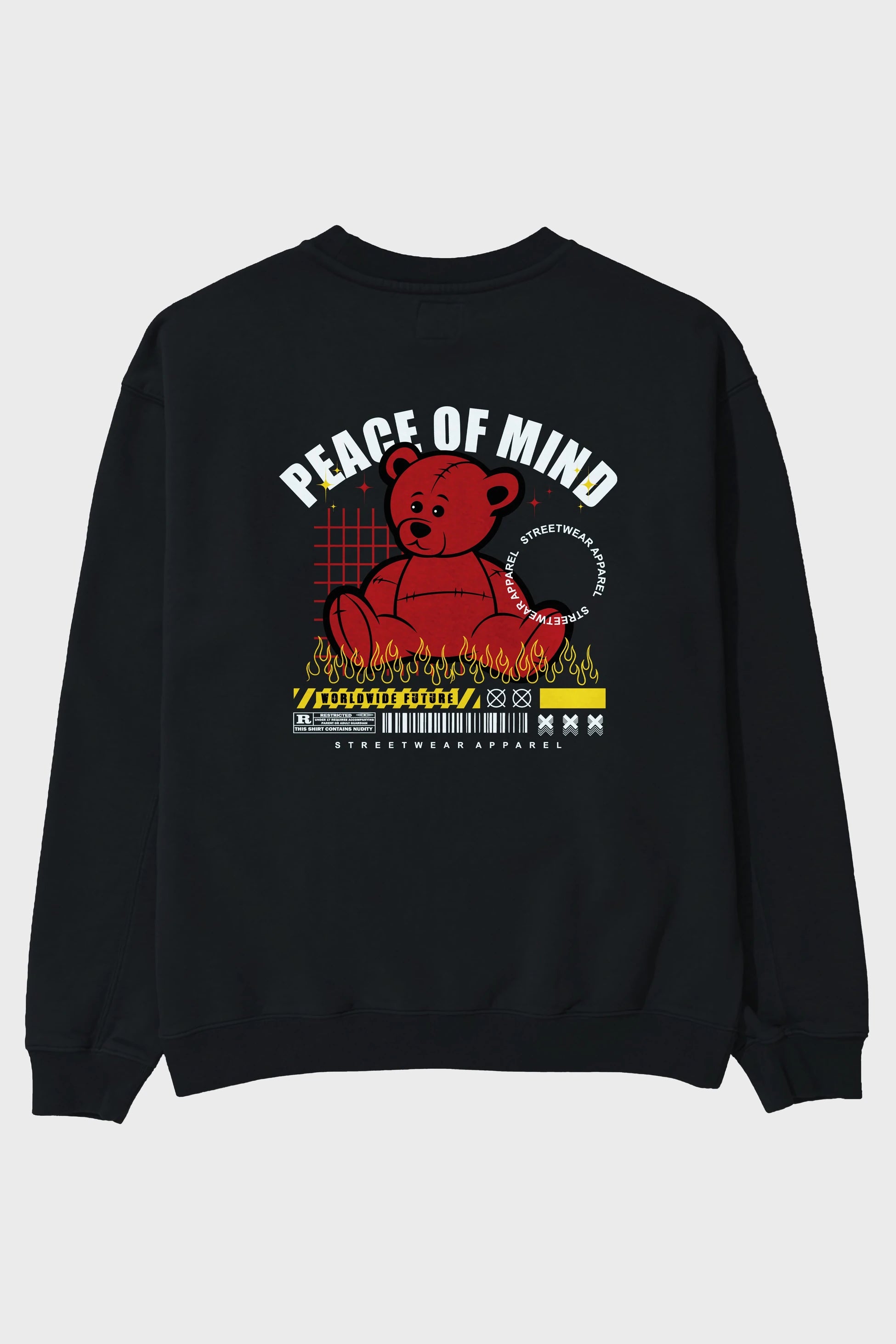 Teddy Bear Peace of Mind Arka Baskılı Oversize Sweatshirt Erkek Kadın Unisex