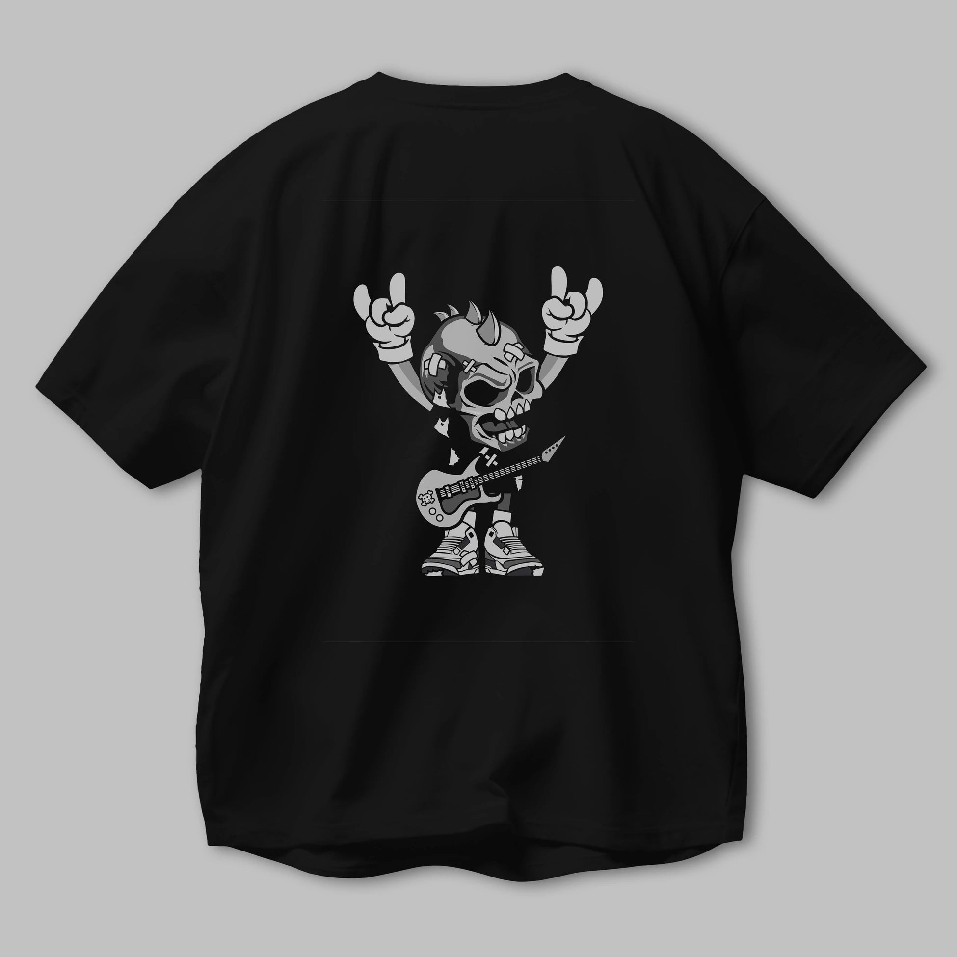 Punk Rock Skull Arka Baskılı Oversize t-shirt Erkek Kadın Unisex %100 Pamuk tişort