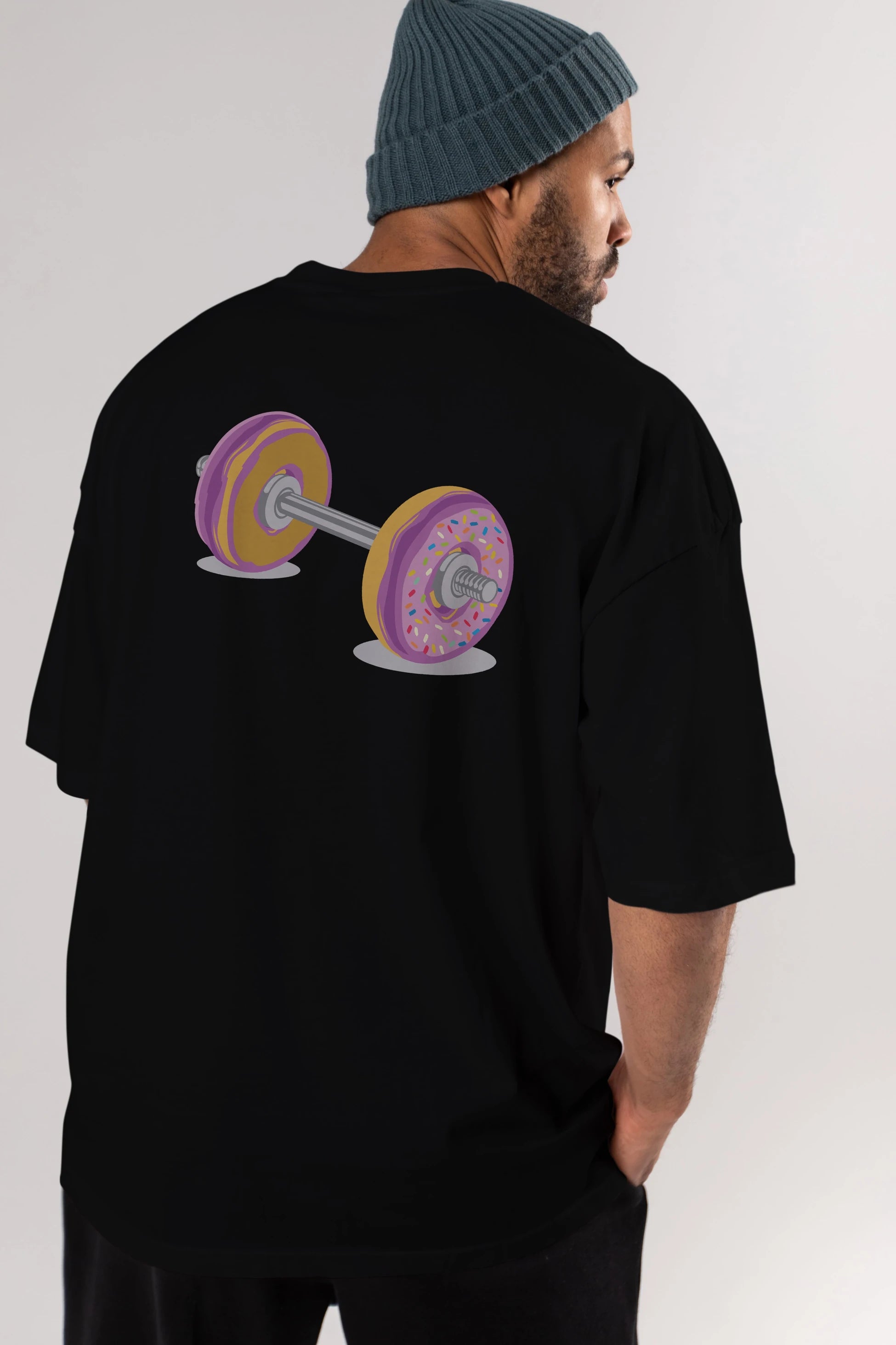 Donut Barbell Arka Baskılı Oversize t-shirt %100 pamuk Erkek Kadın Unisex