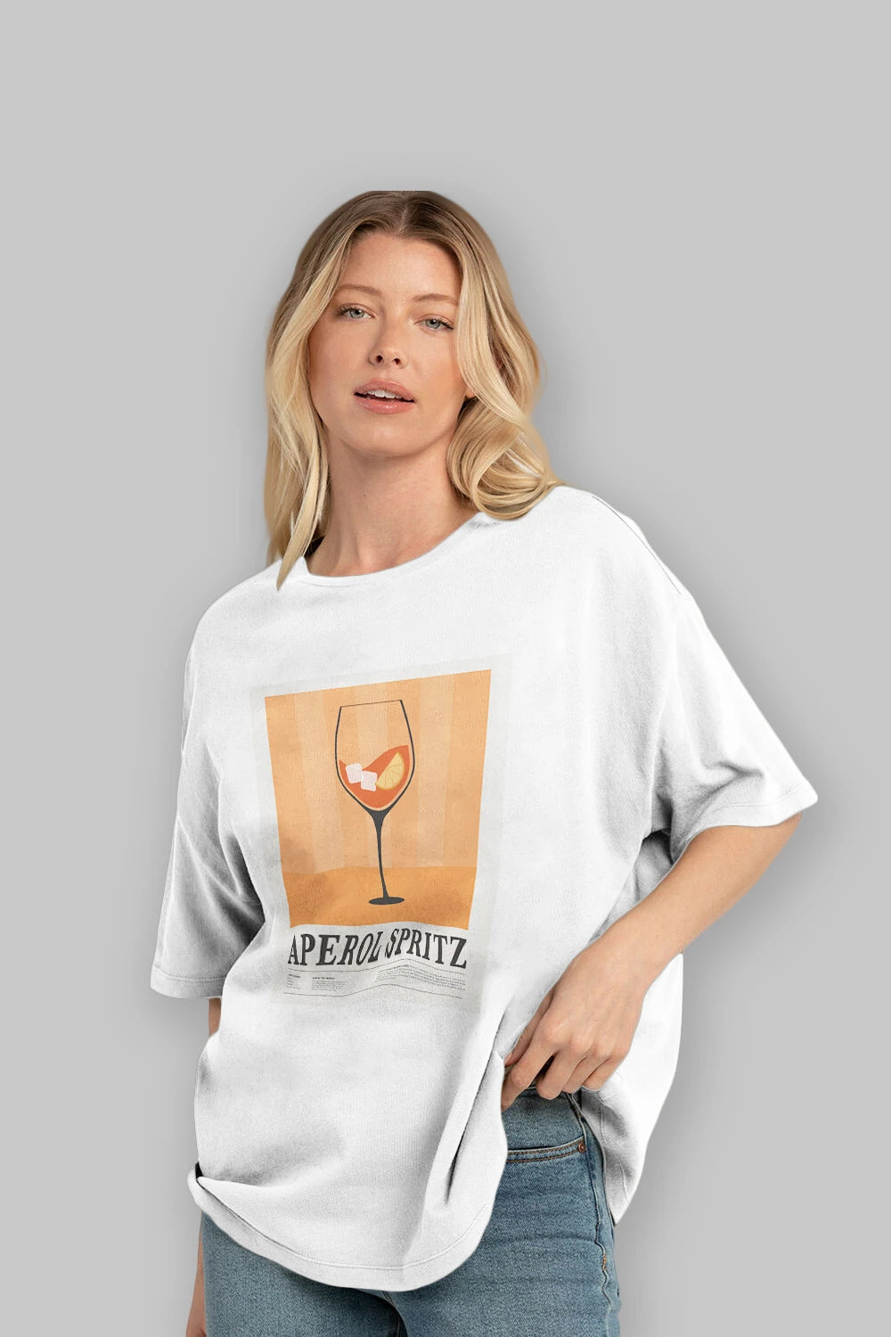 Aperol Spritz 8 Ön Baskılı Oversize t-shirt Erkek Kadın Unisex %100 Pamuk Bisiklet Yaka tişort