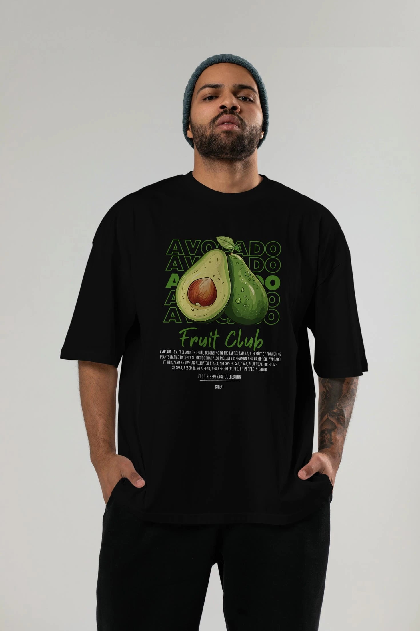 Avocado Ön Baskılı Oversize t-shirt Erkek Kadın Pamuk Bisiklet Yaka tişort